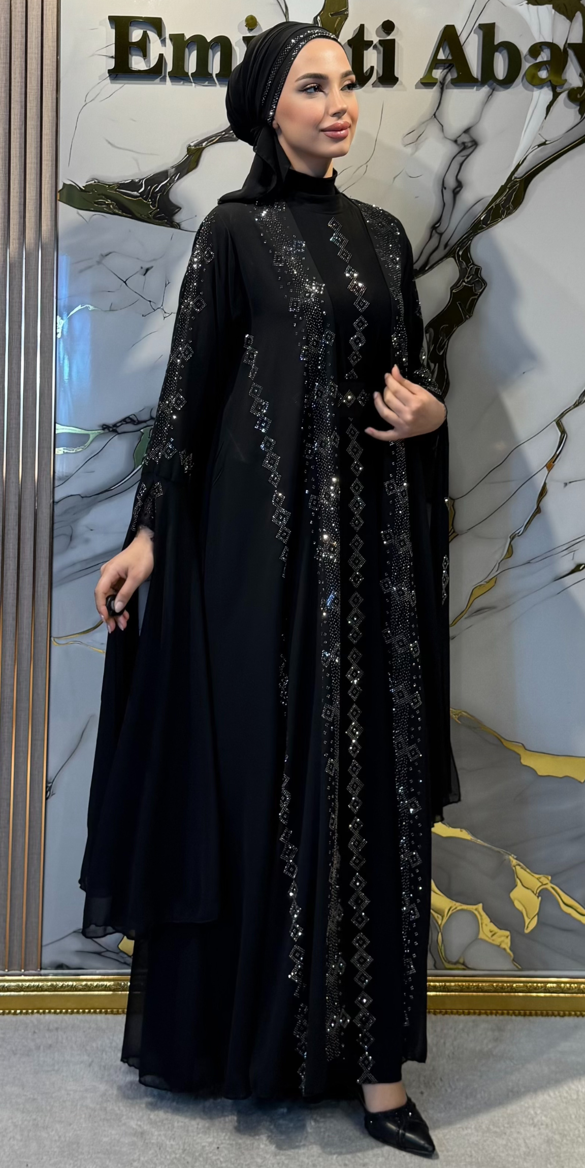 Luxury Hematite Swarovski Crystal Korean Chiffon Yorsel 