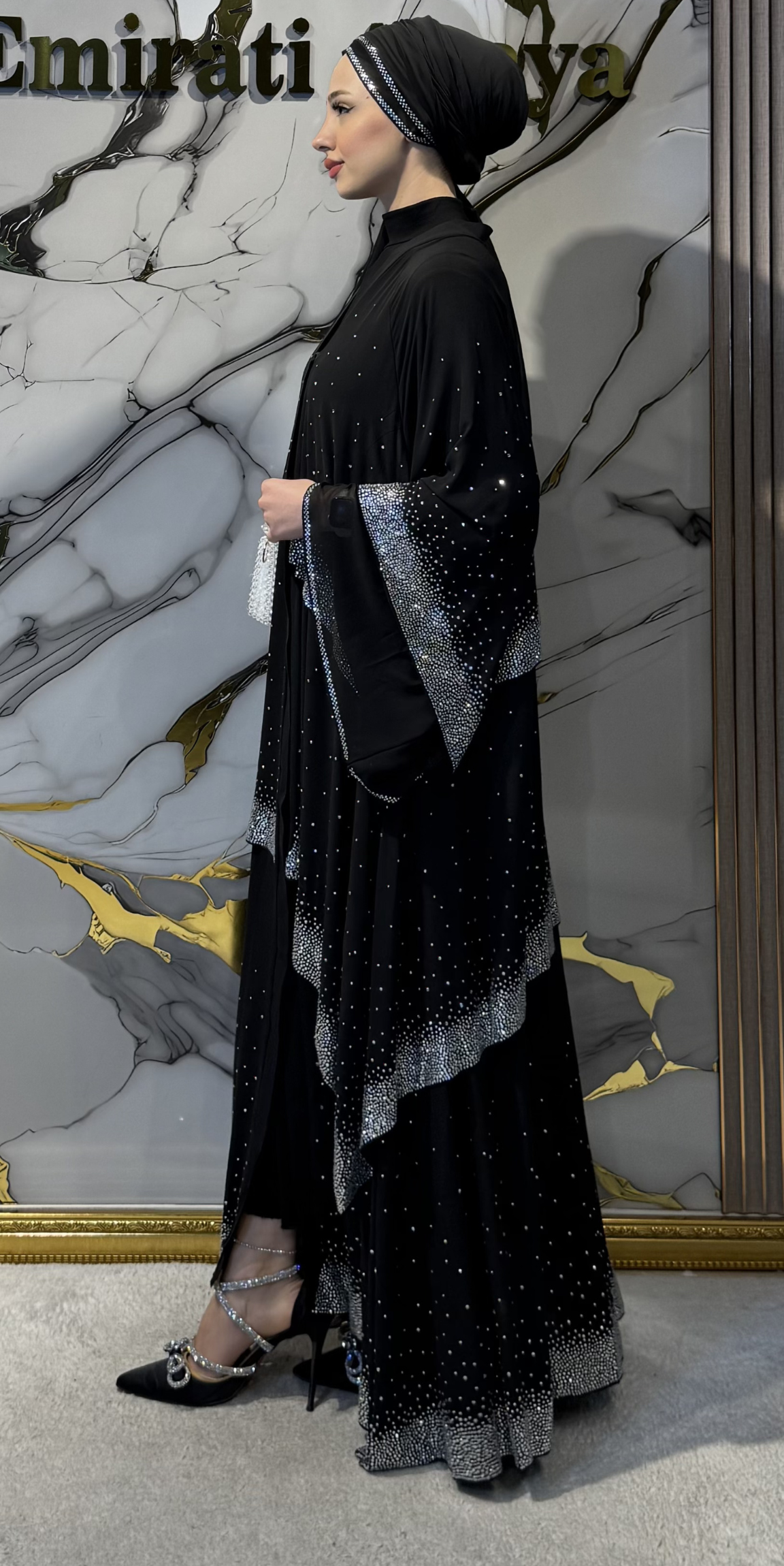 Swarovski Crystal Layered Black Elegant Abaya TM34 WSB