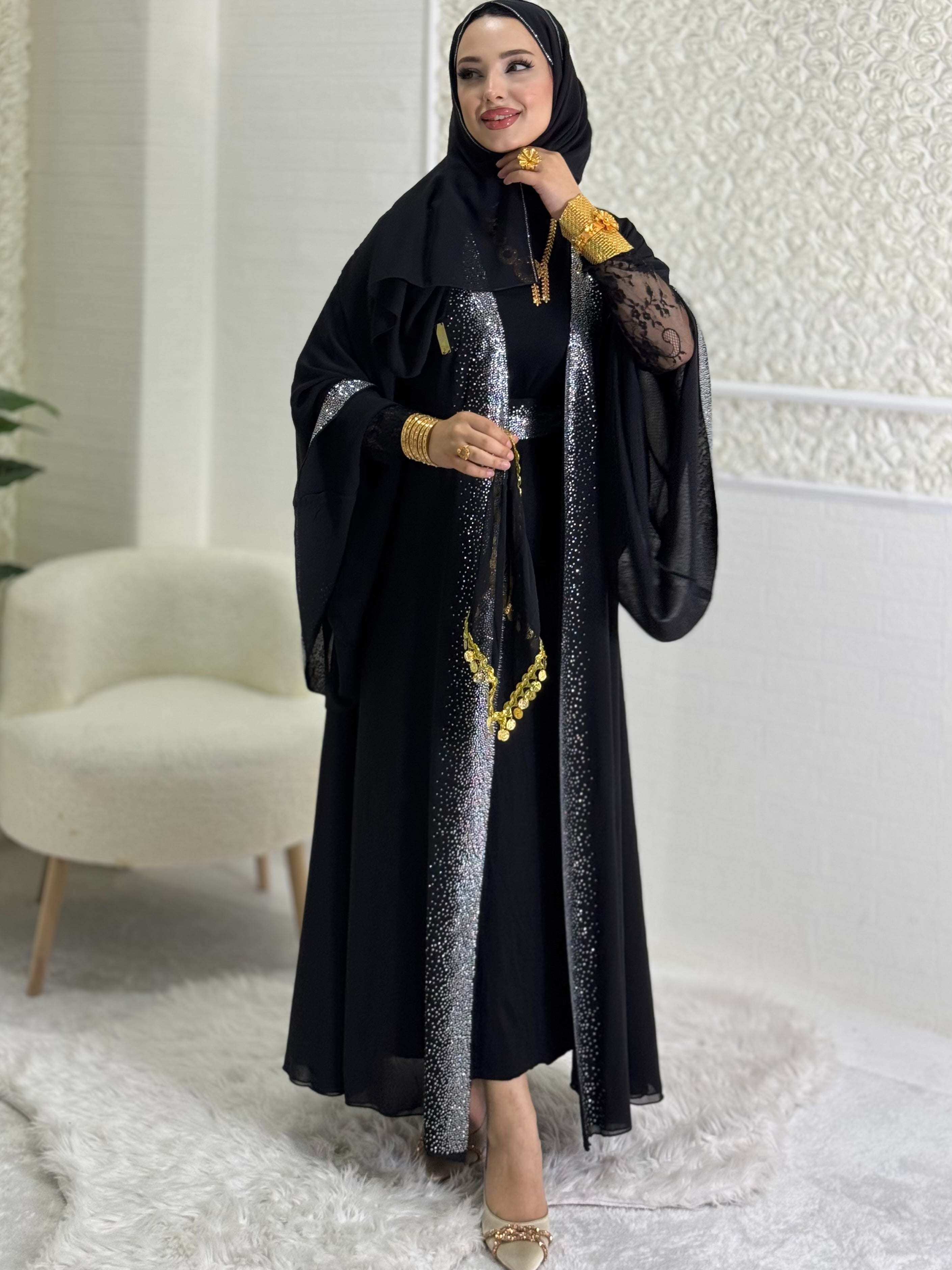 Shiny Stylish Abaya with Stones on the Front