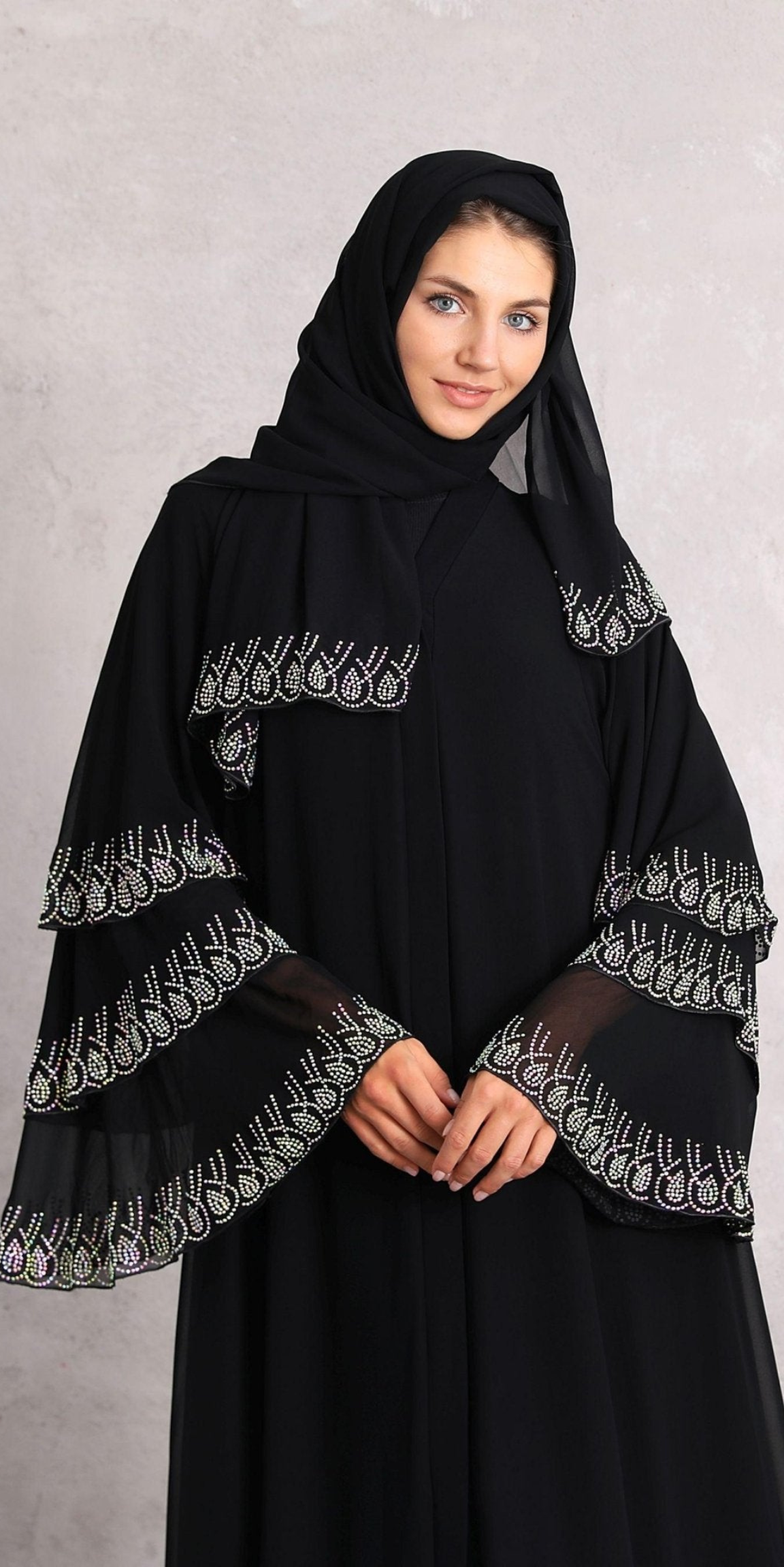 Abaya with Swarovski Stones on the Skirt Ends