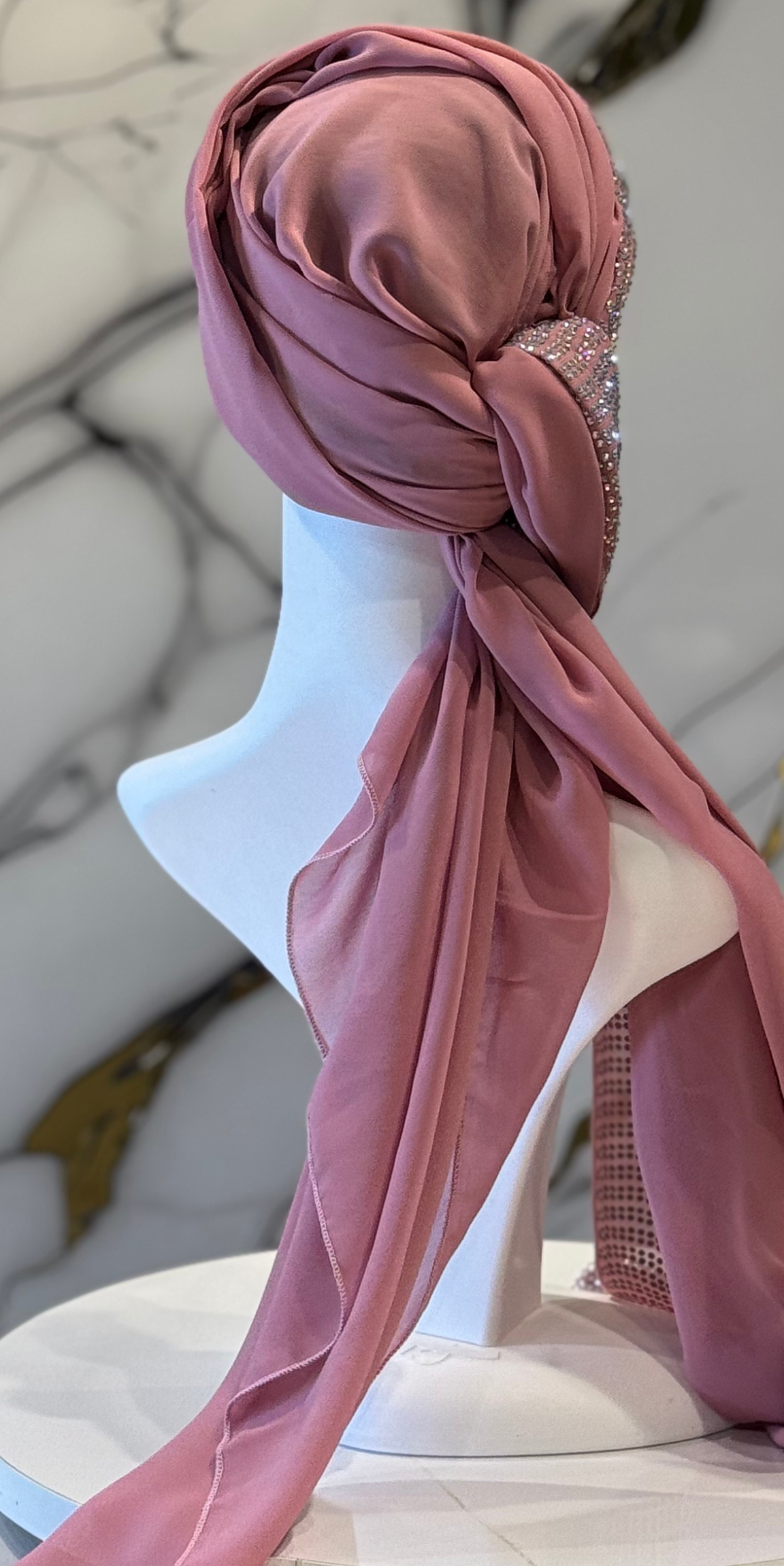 Taşlı Şifon Şal – JanJan Kristal Taşlı Pembe Şal
