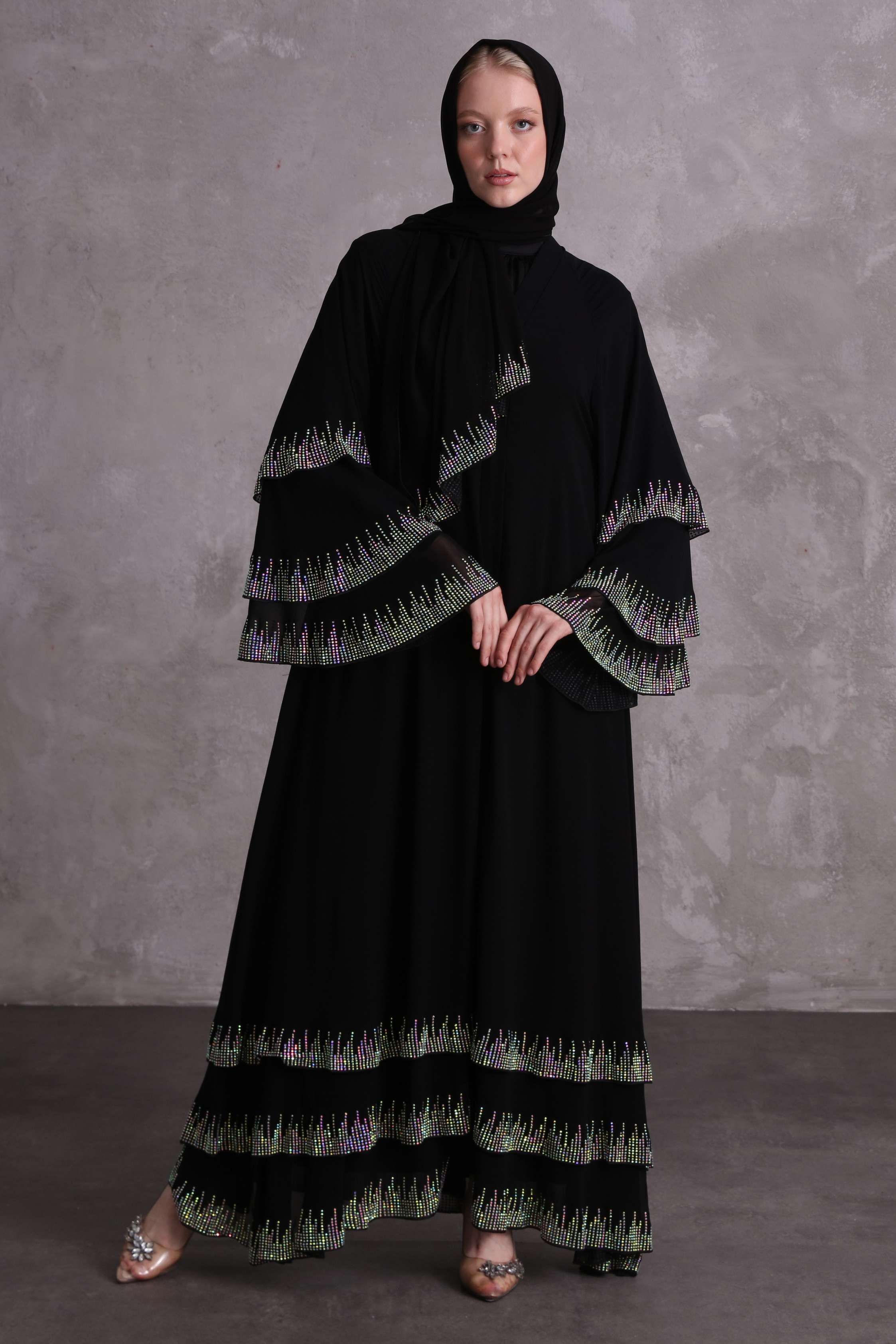 Şifon Üç Katmanlı Glamour Abaya