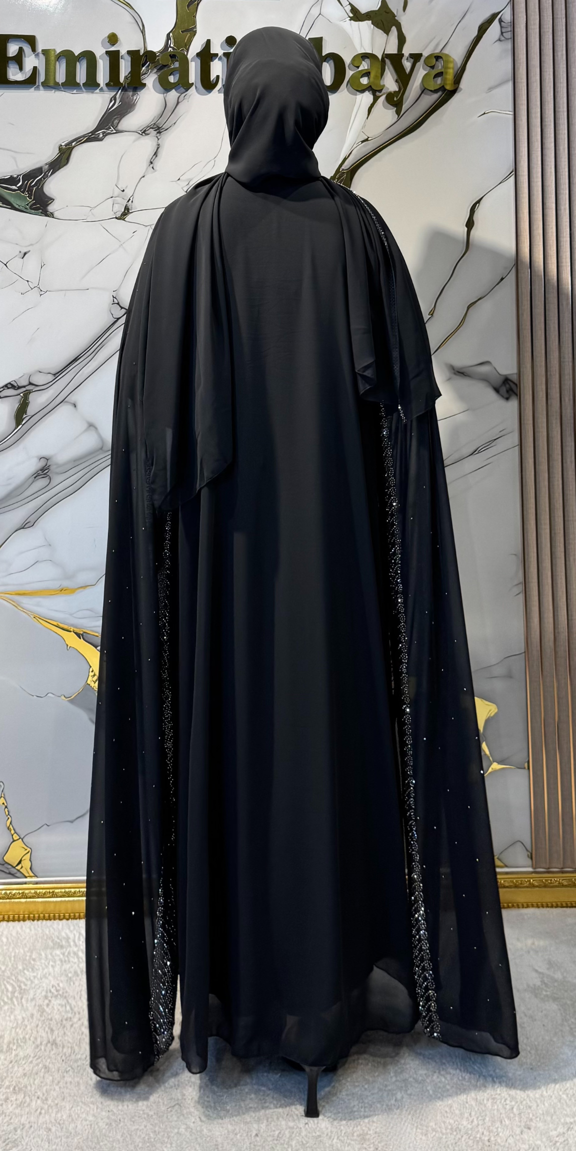 Gümüş Taşlı Flok Baskılı Siyah Yöresel Takım | LY17 HSB