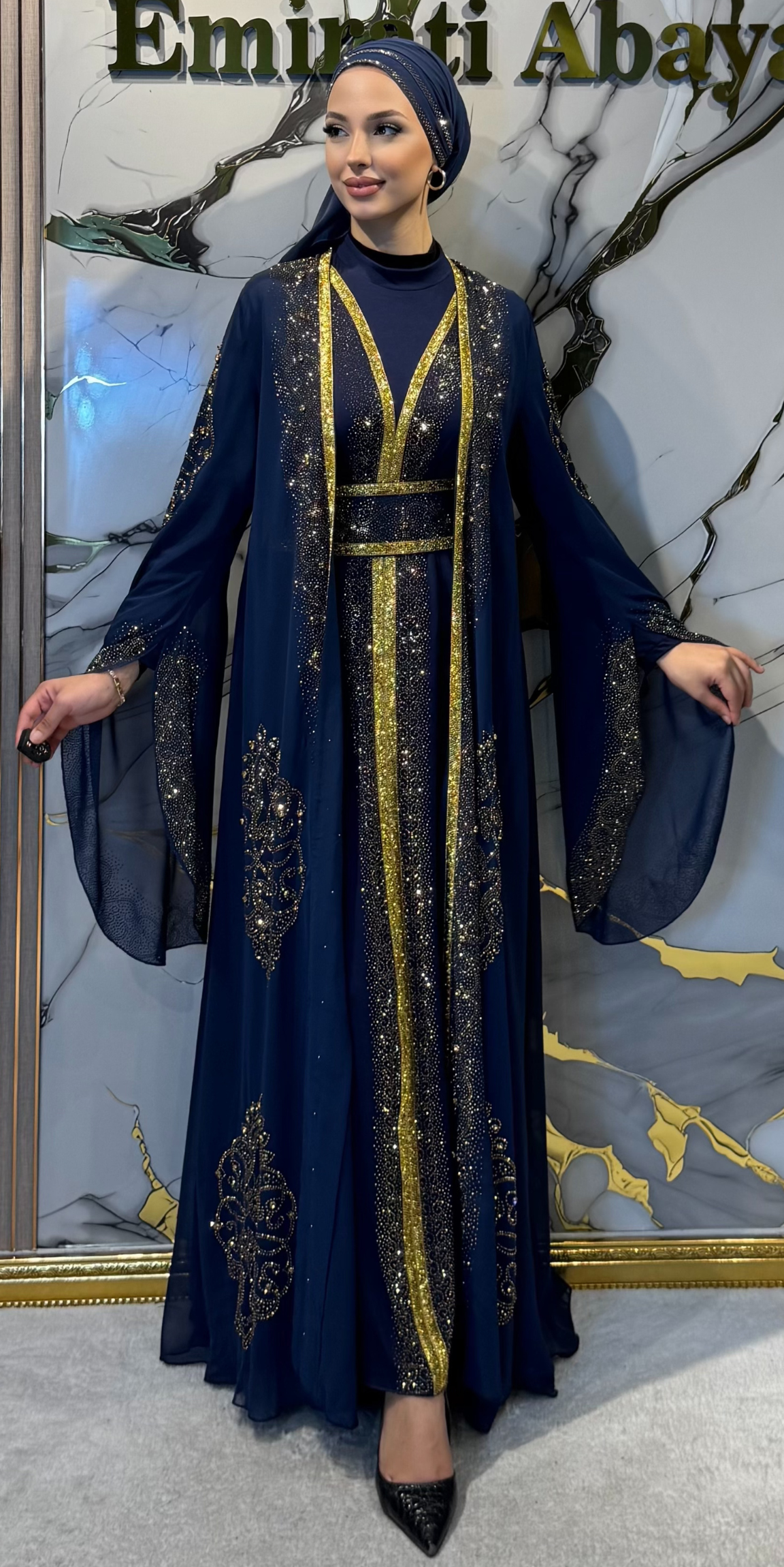 Lüks Altın Taş İşlemeli Lacivert Yöresel Takım | WS57 GSL