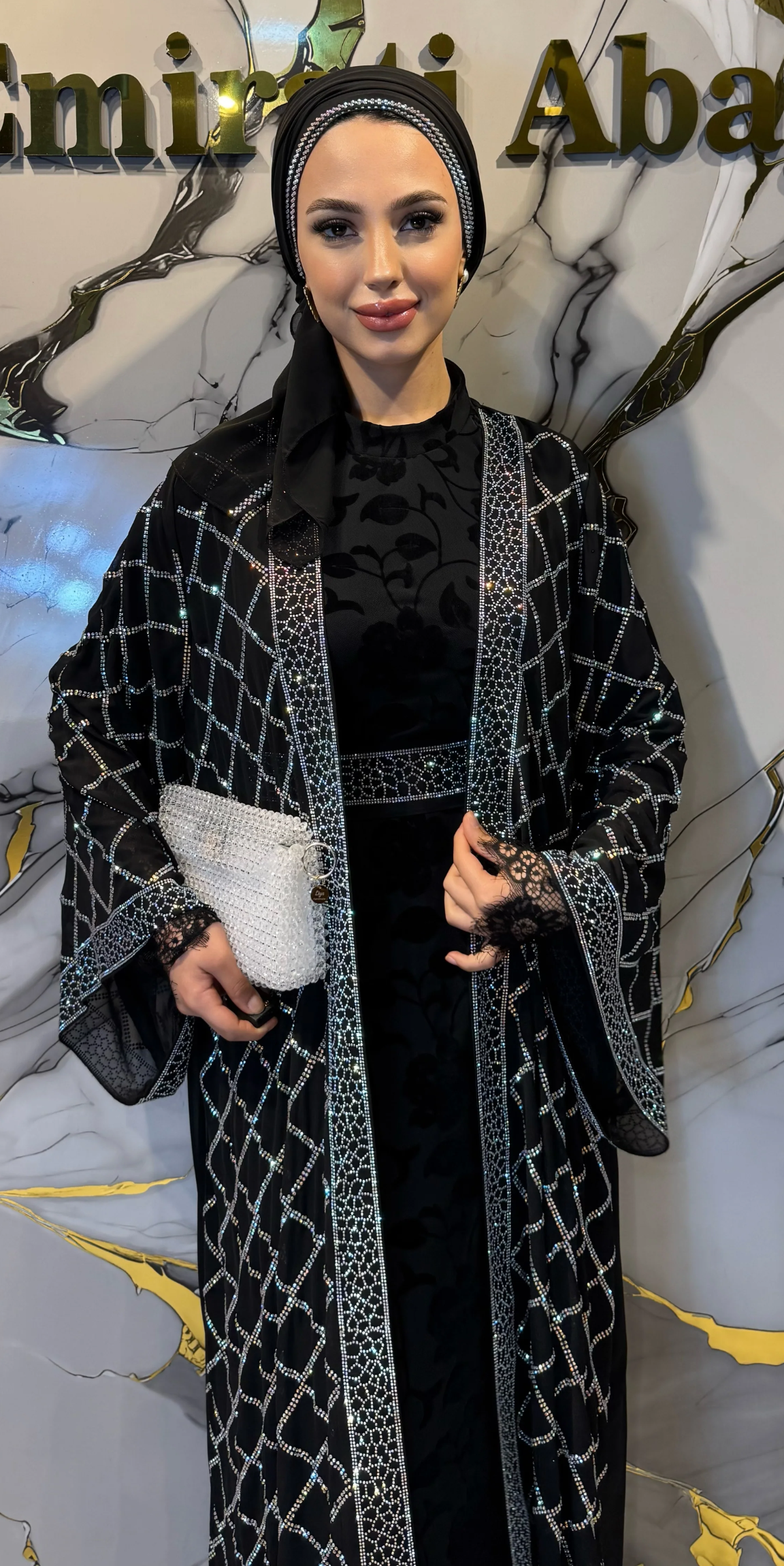 Janjan Stone Embellished Chiffon Traditional Open Abaya | LY33 WSB