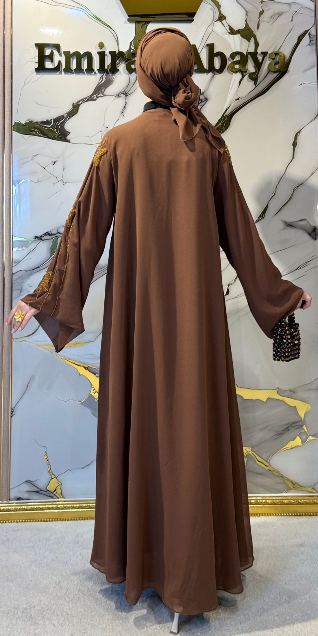 Luxury Handmade Dubai Style Abaya with Gold and Swarovski Crystals