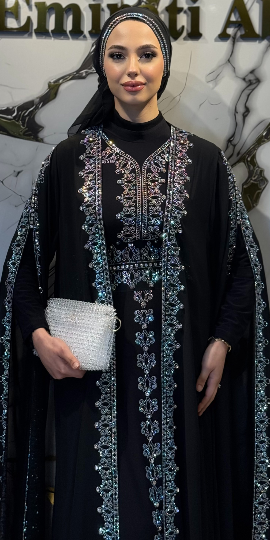 JanJan Taşlı Yere Kadar Uzanan Kol Yöresel Abaya Takımı LY12 JSB - 4 Parça Lüks Set (Şal, Kemer ve İçlik Dahil)