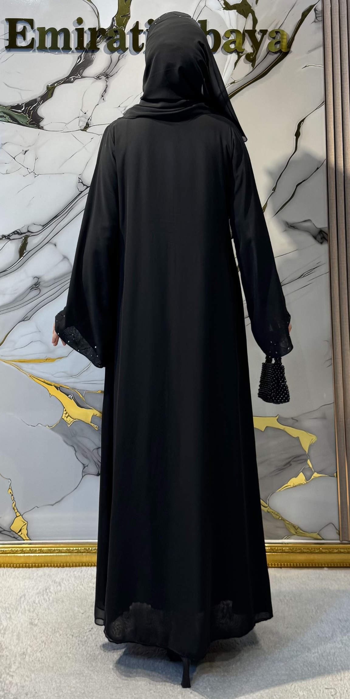 Hematite Stone Patterned Black Elegant Abaya - Refined Modern Model TM051 HSB