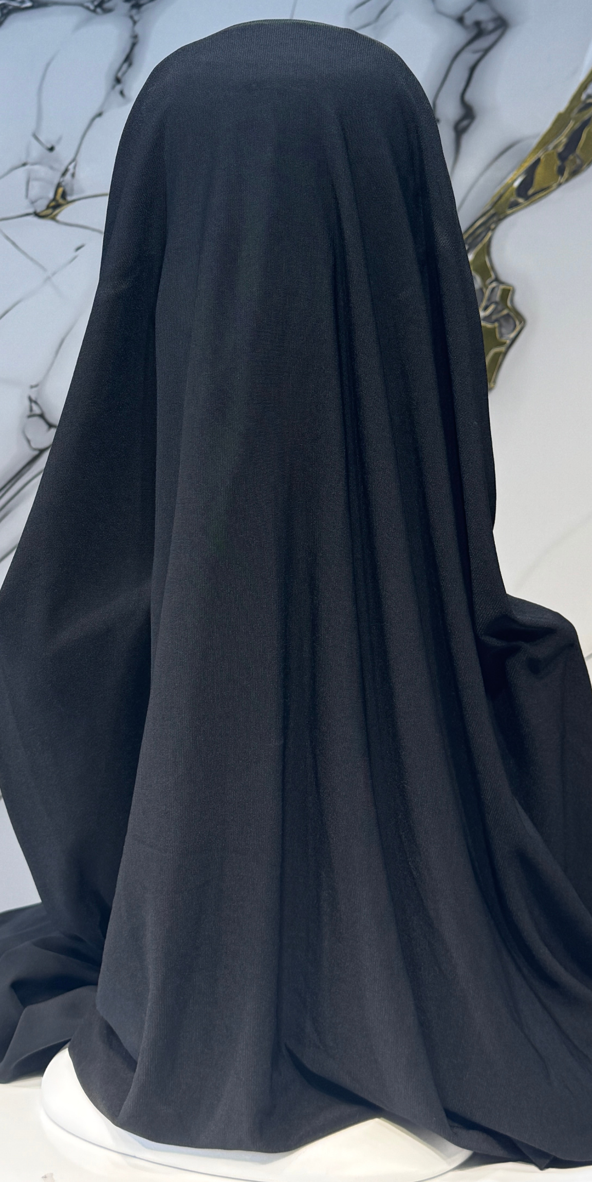 Hematit Taşlı Yüz Örtülü Siyah Şifon Şal Emirati Abaya | ŞAL67 HSB