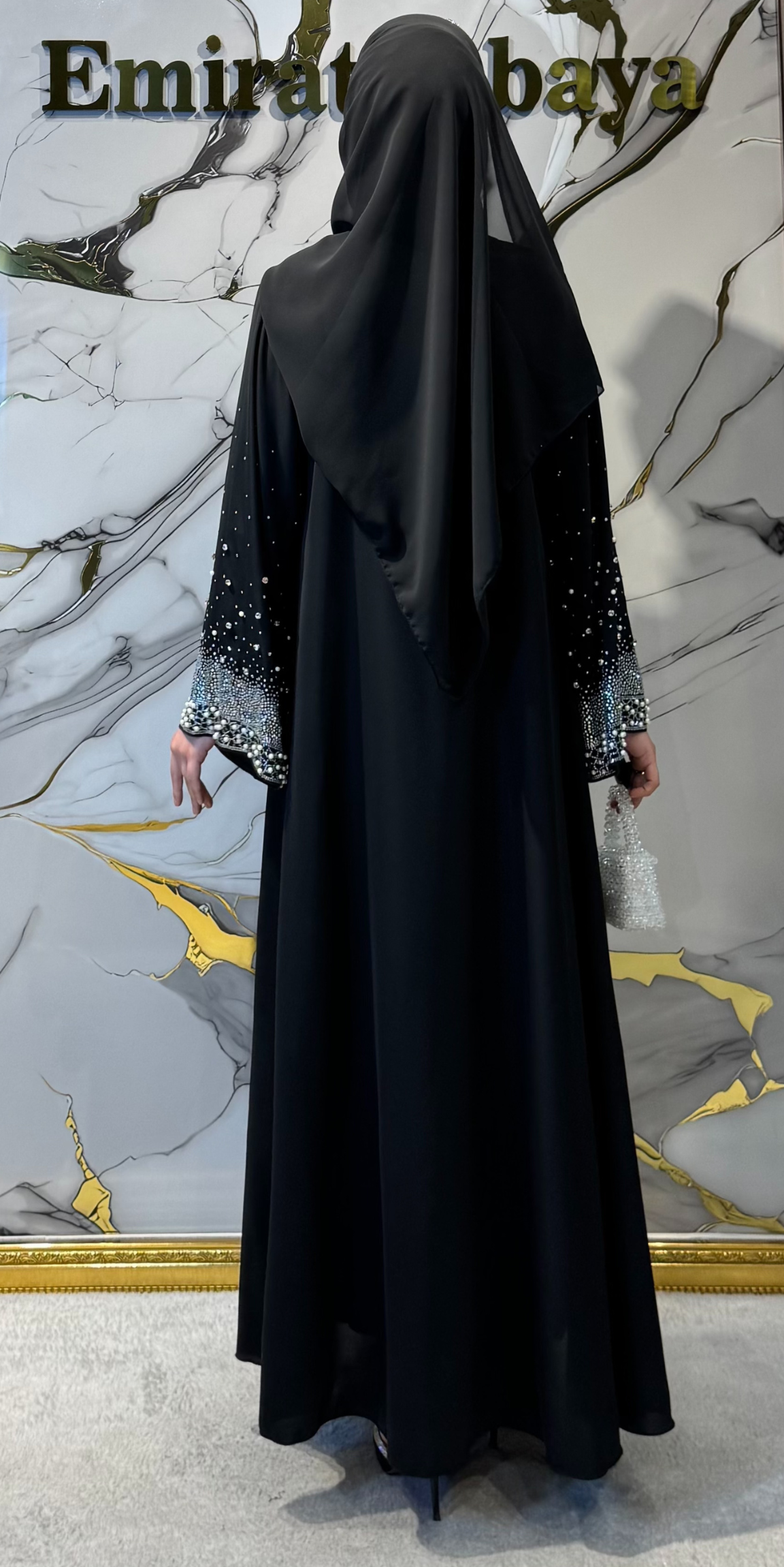 Kol Ucu İncili Swarovski Taşlı Abaya TM061