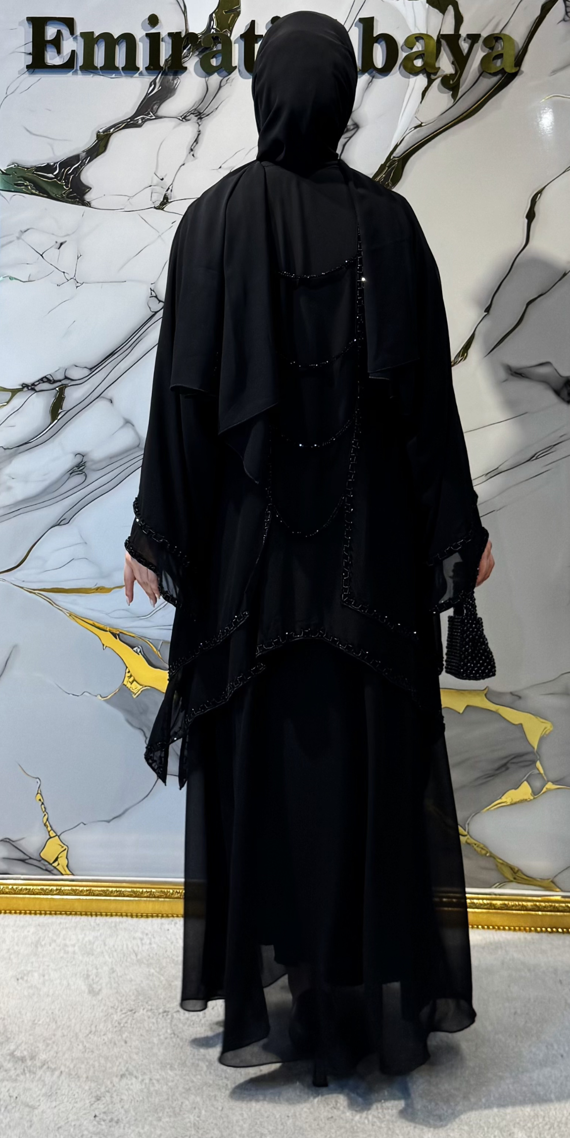 Zarif Taşlı El İşçiliği Şifon Abaya M36 BSB - Özel Gün Zarif Model