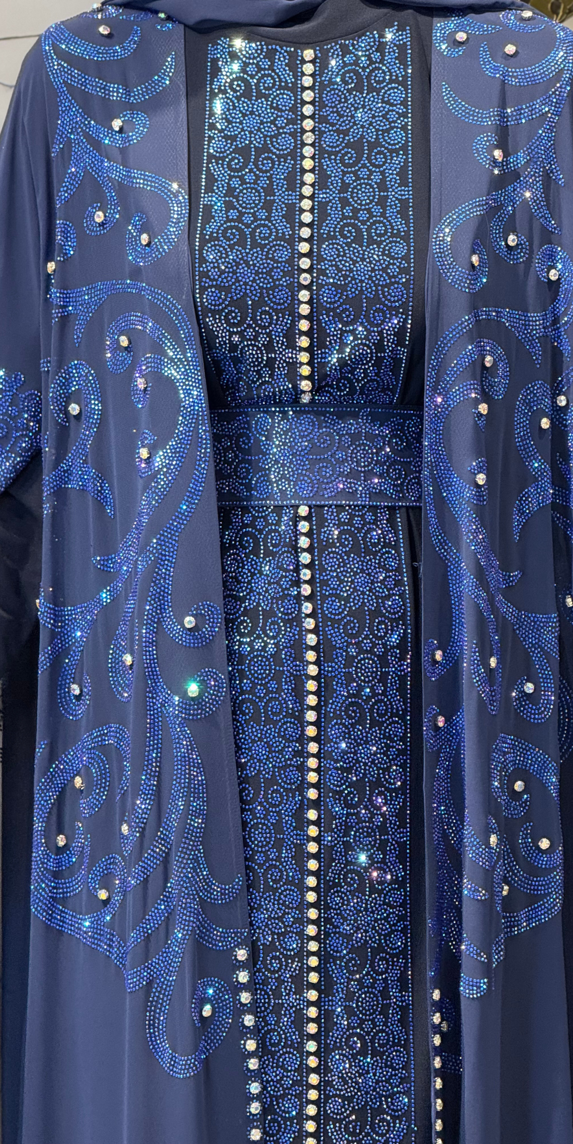WS73 LSL Lacivert Payetli Cape Kollu Abaya Takımı