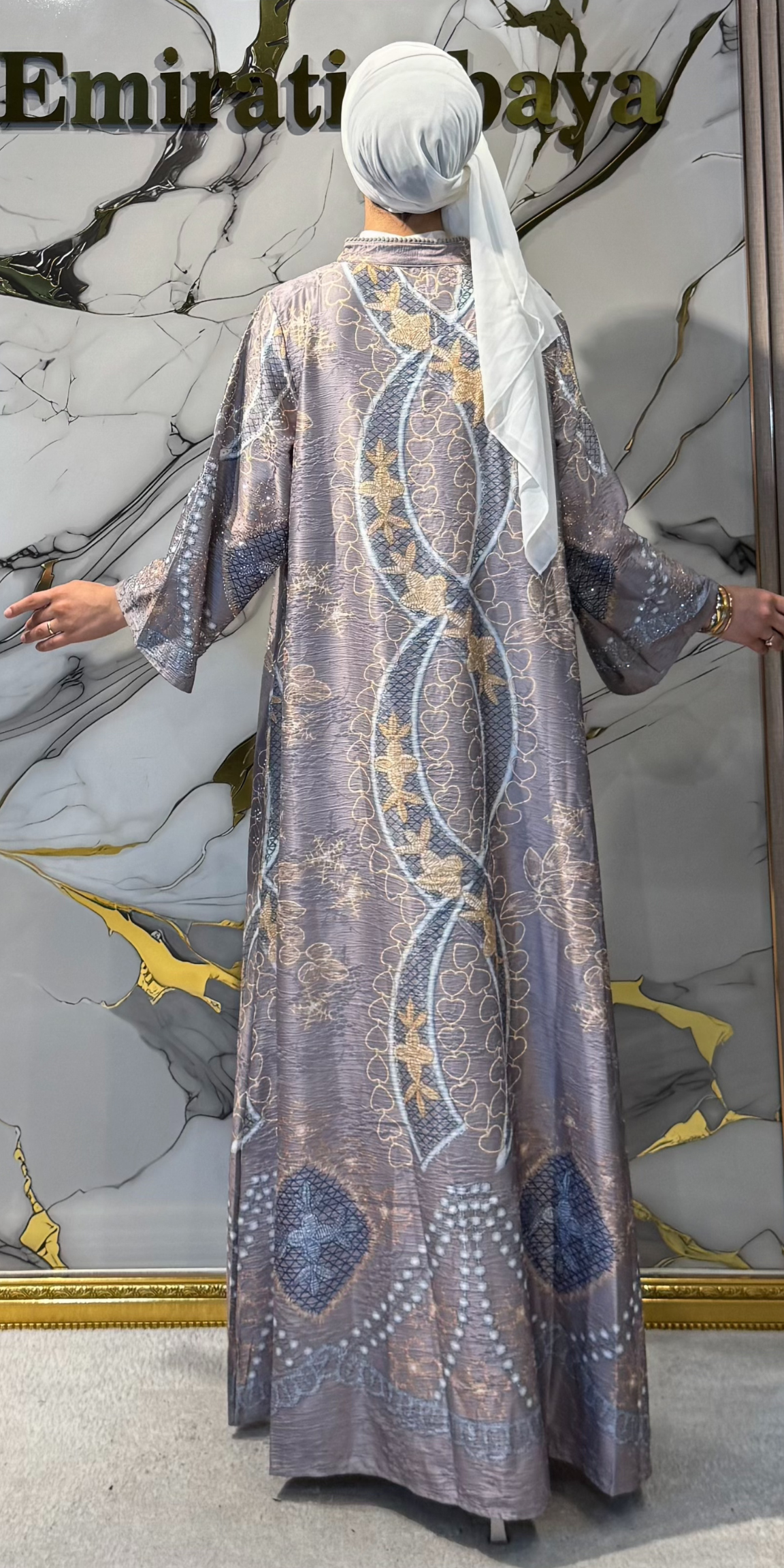 Çiçek Baskılı Kahverengi Jakar Günlük Abaya | KSA06 KAHVE
