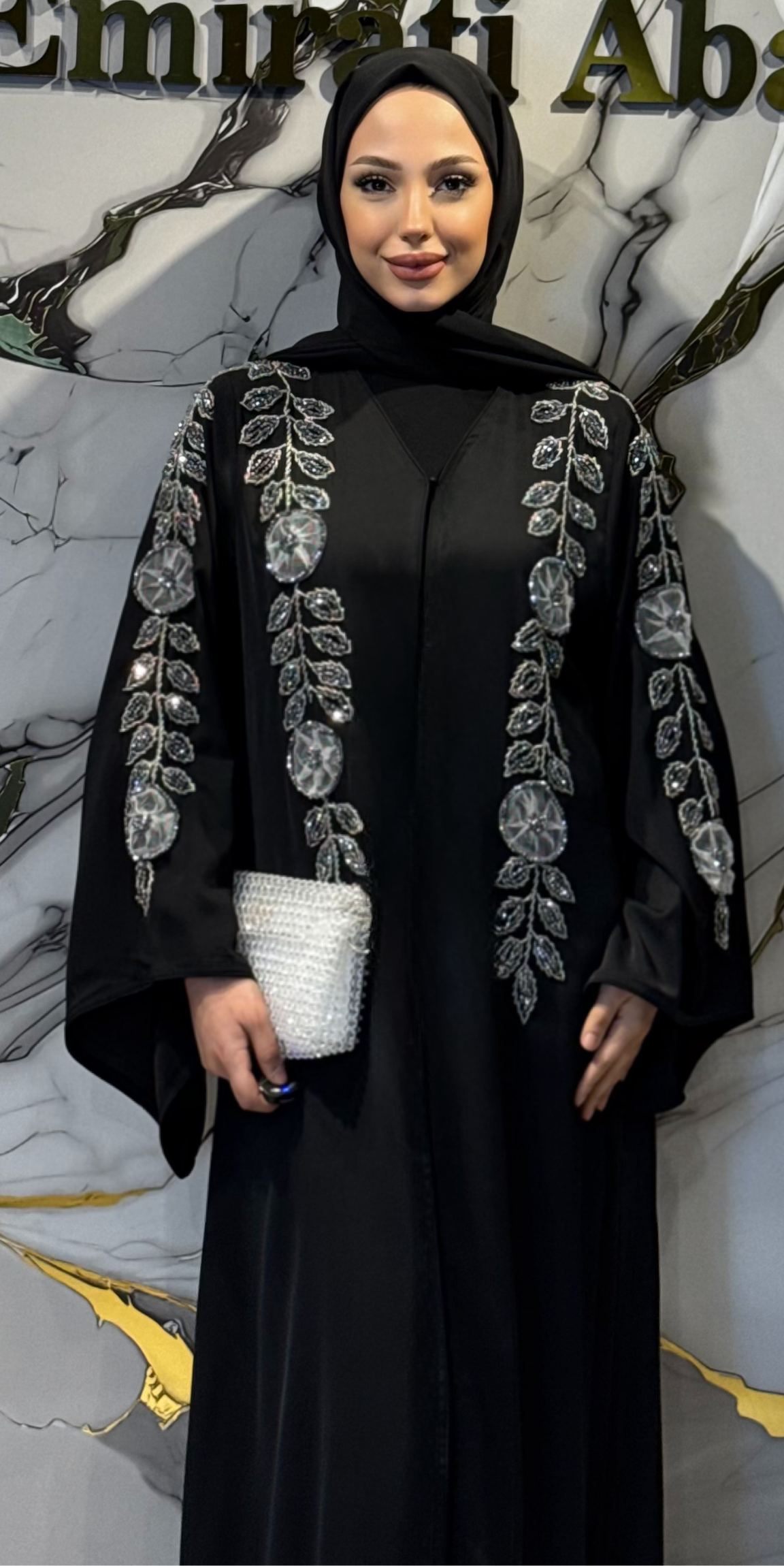 White Flower Hand Embroidered Dubai Silk Abaya