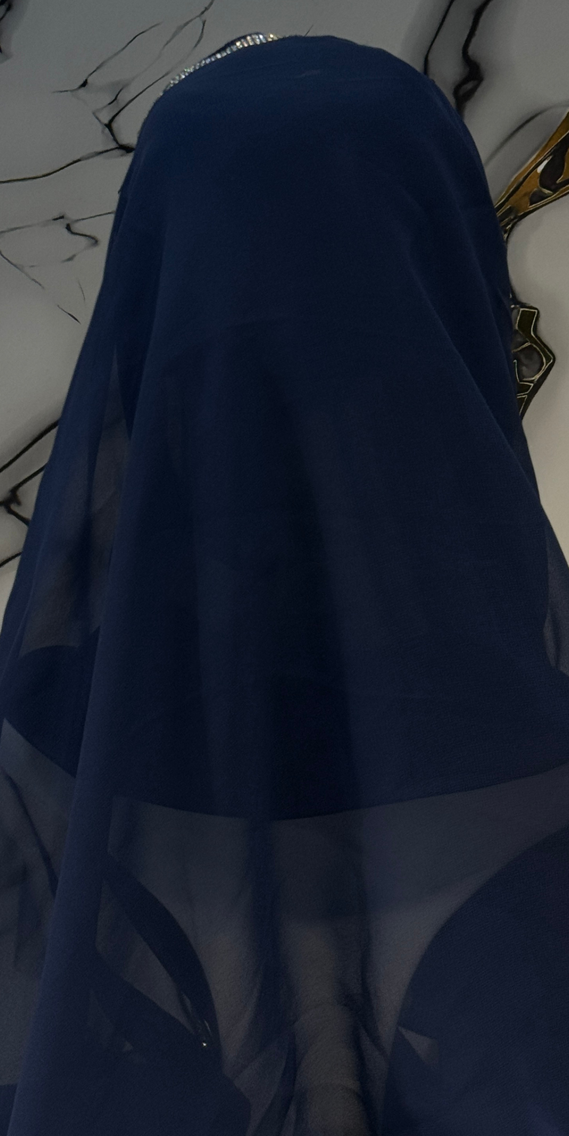 Beyaz Taşlı Lacivert Şifon Şal Emirati Abaya | ŞAL55 WSL