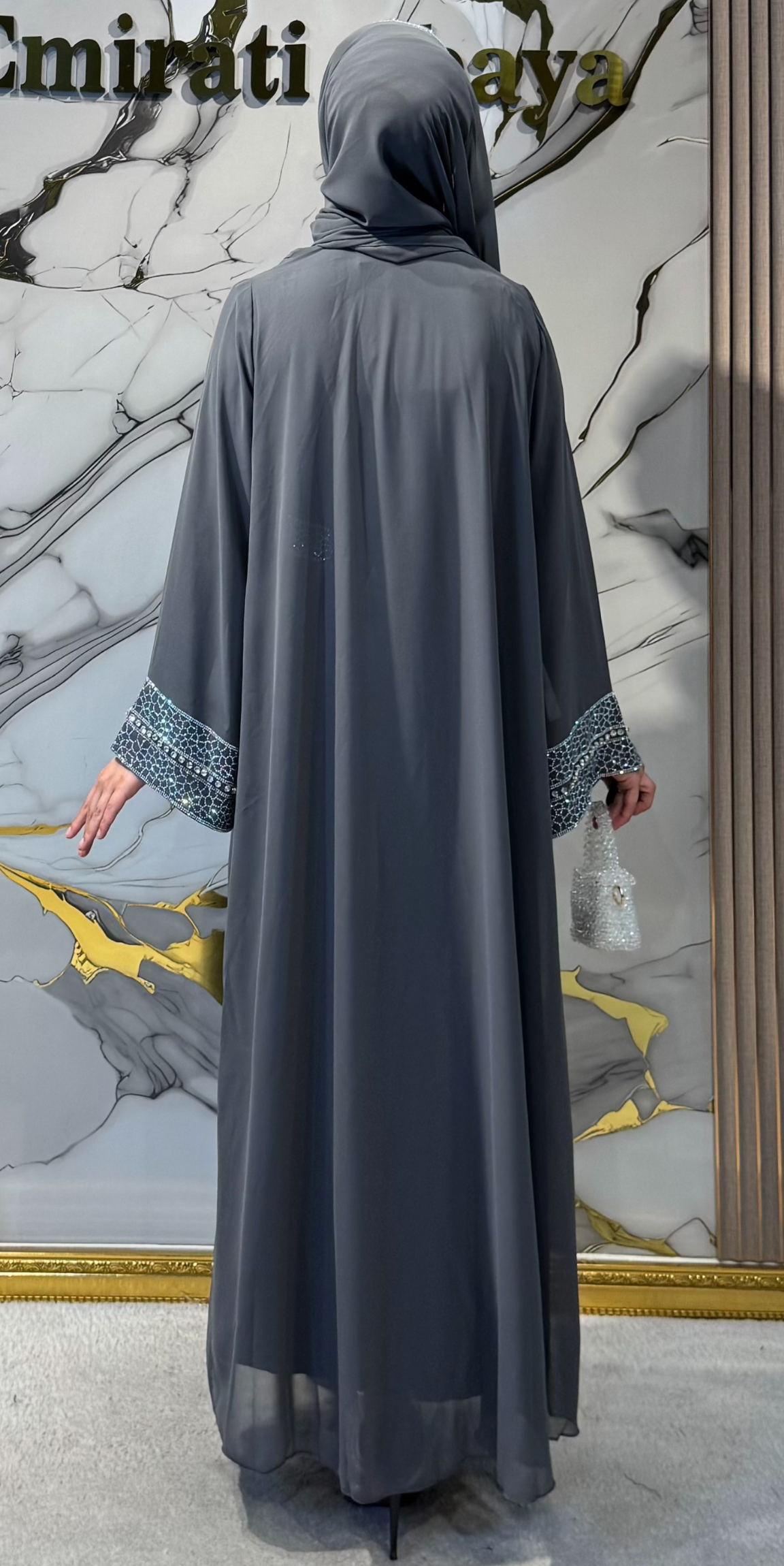 Open-Front Traditional Grey Set with Crystal Embellishments | 4-Piece Set