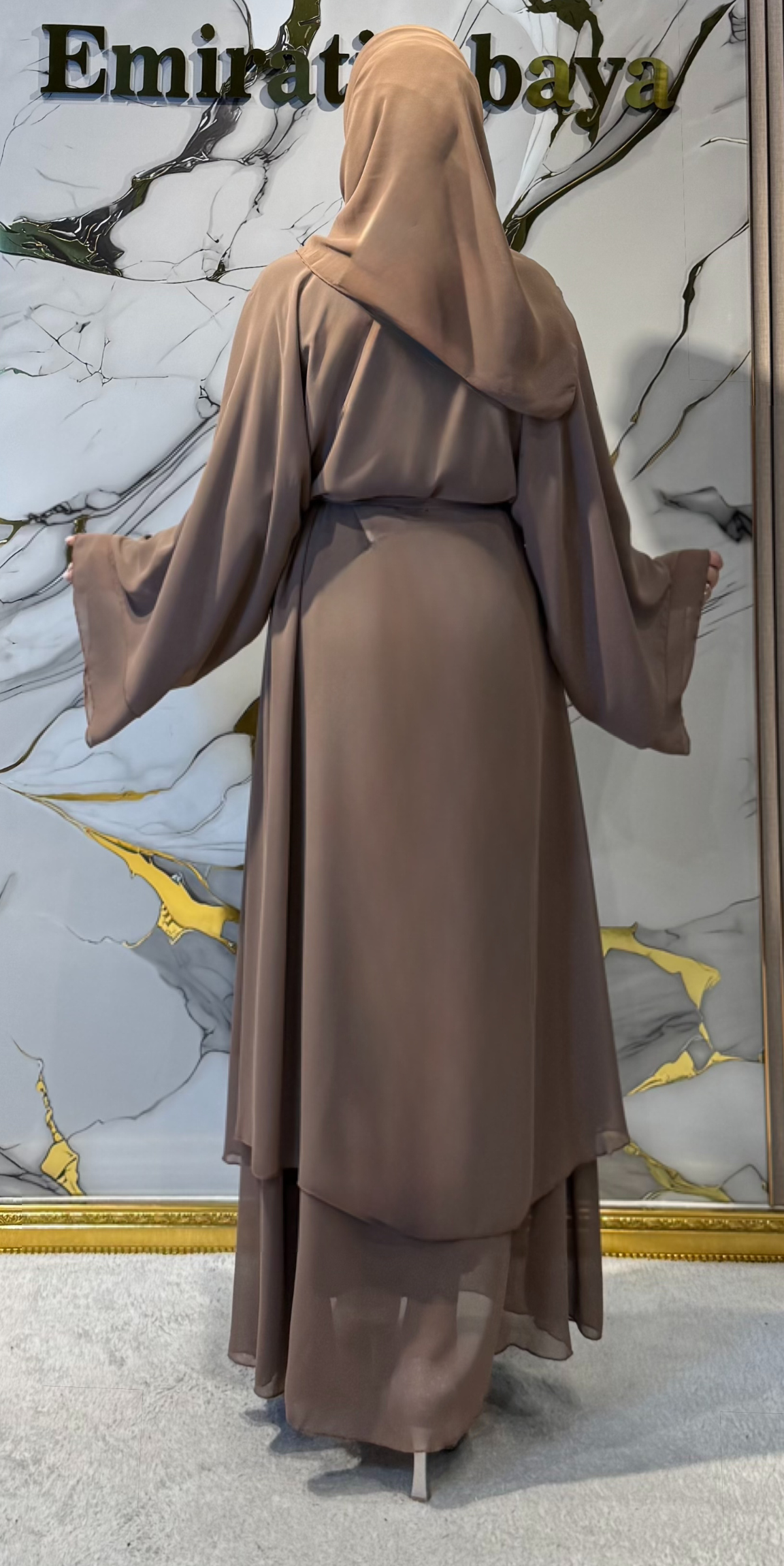 Mink Chiffon Abaya RK009 MINK - Everyday Model Including Buttoned Shawl and Belt