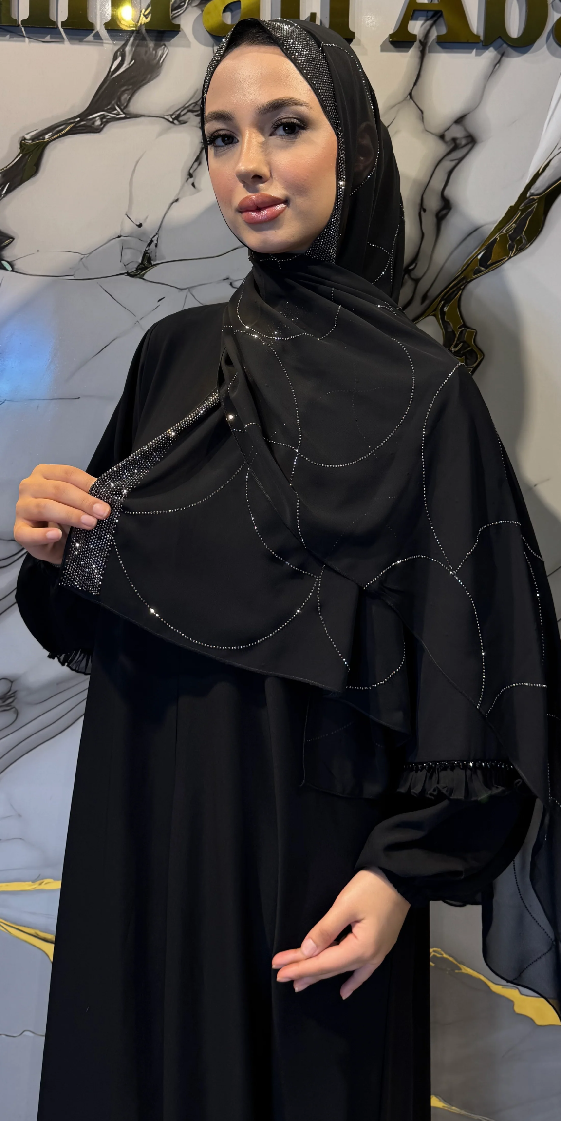 Hematite Flow Pattern Black Chiffon Scarf