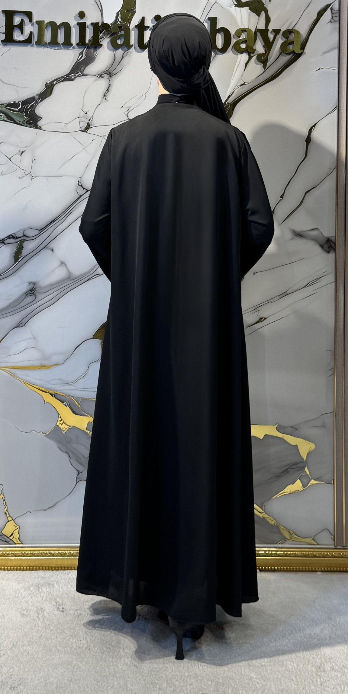 Siyah Taşlı Dubai Kumaş Abaya | TM026 HM BLACK