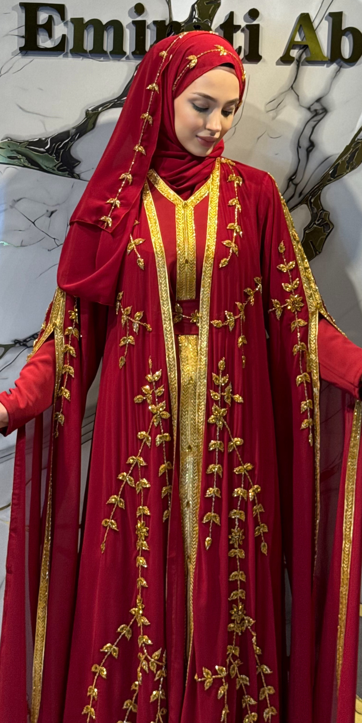 Bordo Yöresel 4 Parça Gold Taş İşlemeli El Yapımı Abaya Takım | EF001 GS BORDO