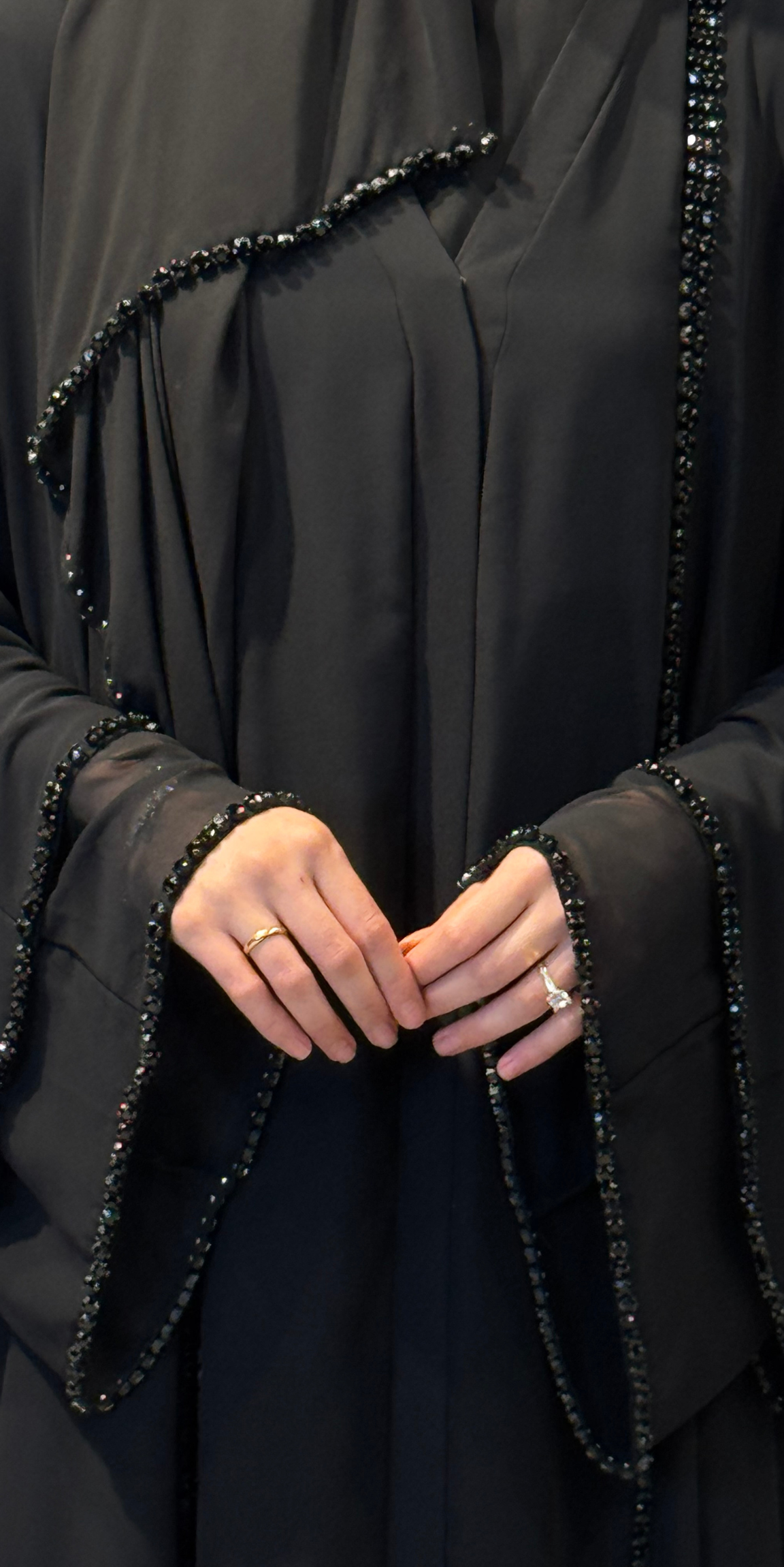 Black Abaya with Front Slit and Stone Embellishing Chiffon - Elegant Luxury Model TM06 C BSB