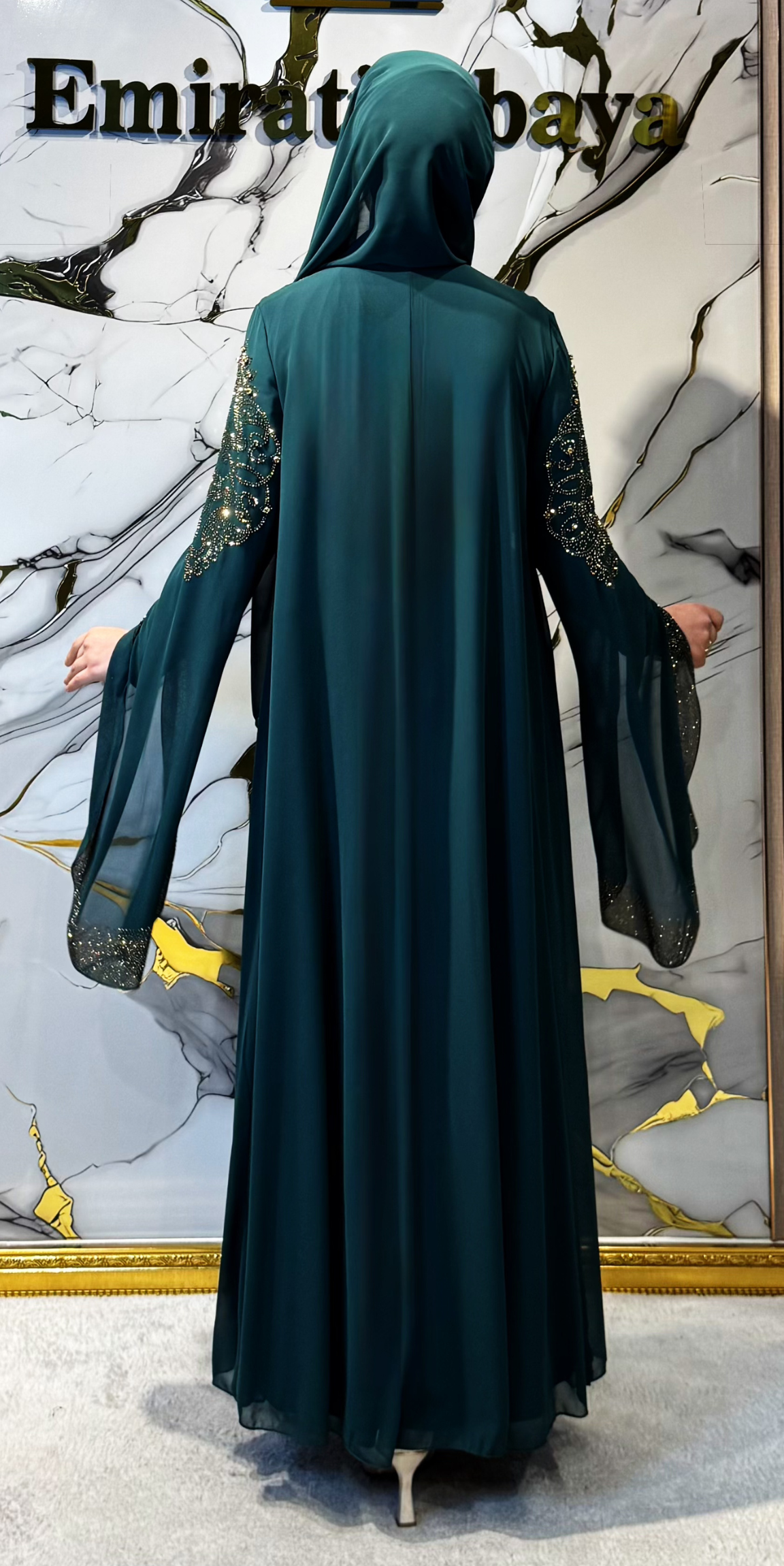 Gold Şeritli Taşlı Yeşil Yöresel Takım | 4 Parça Set | Cape Kollu | WS57 GSG