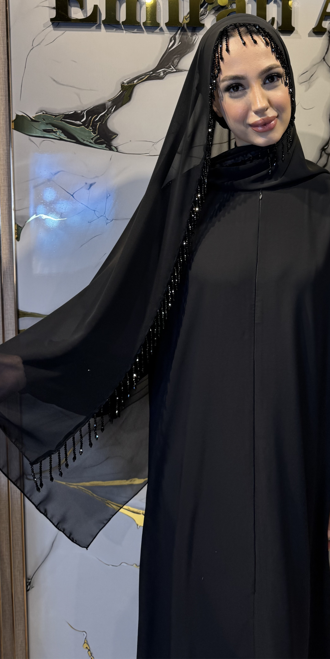 Siyah Kore Şifon Parlak Taşlı Şal 180x75cm ŞAL18 BSB - Premium Zarif Model