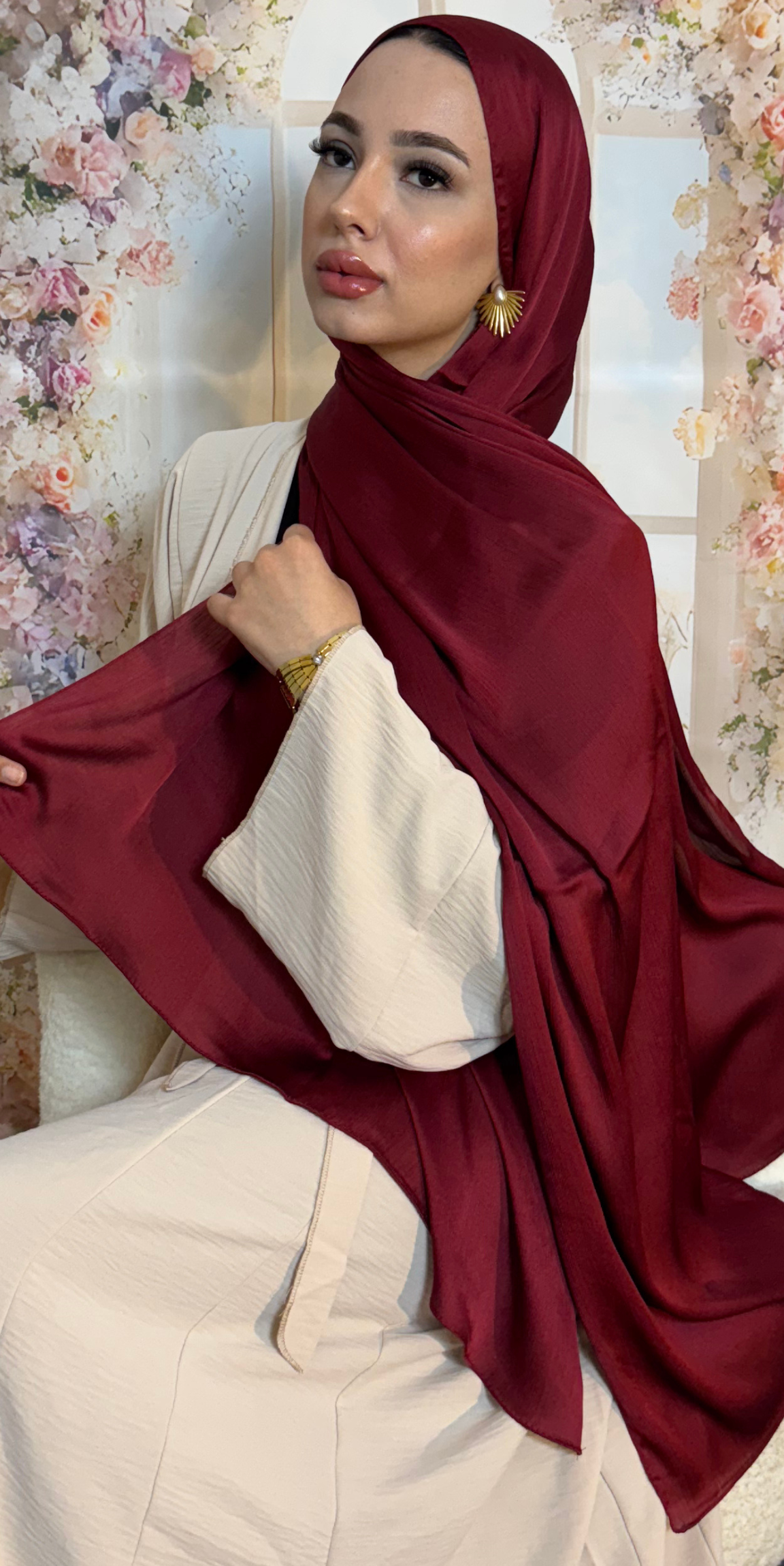 Sade Bordo Saten Şal | Günlük Kullanım | ŞAL04 Bordo