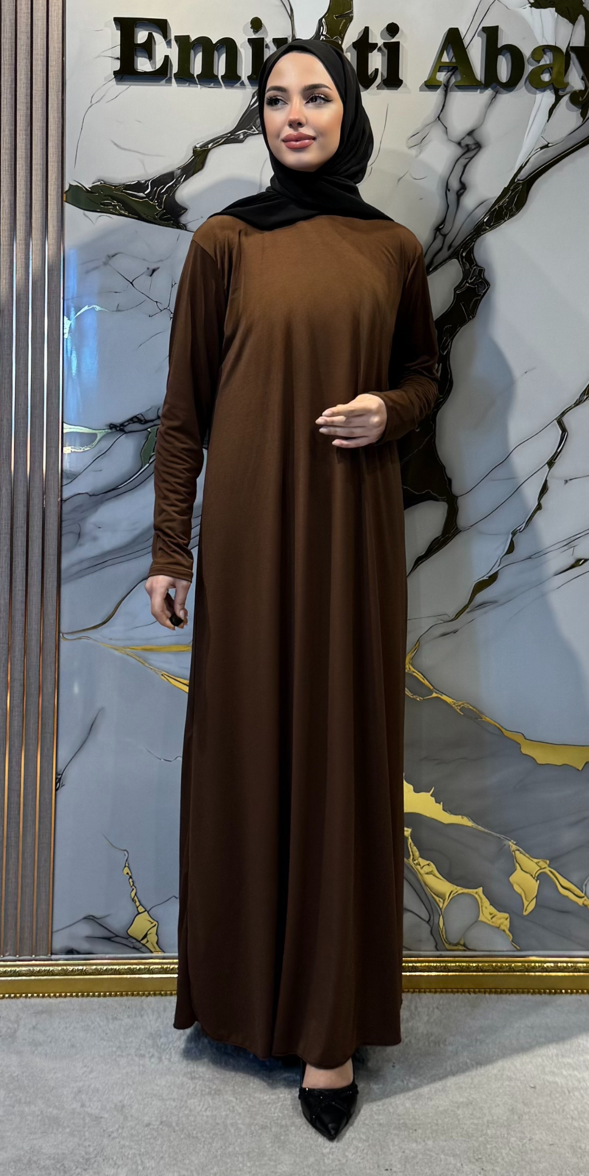 Premium Sandy Fabric İçlik - Abaya İçin Özel Tasarım İç Giyim RK0049 Kahve