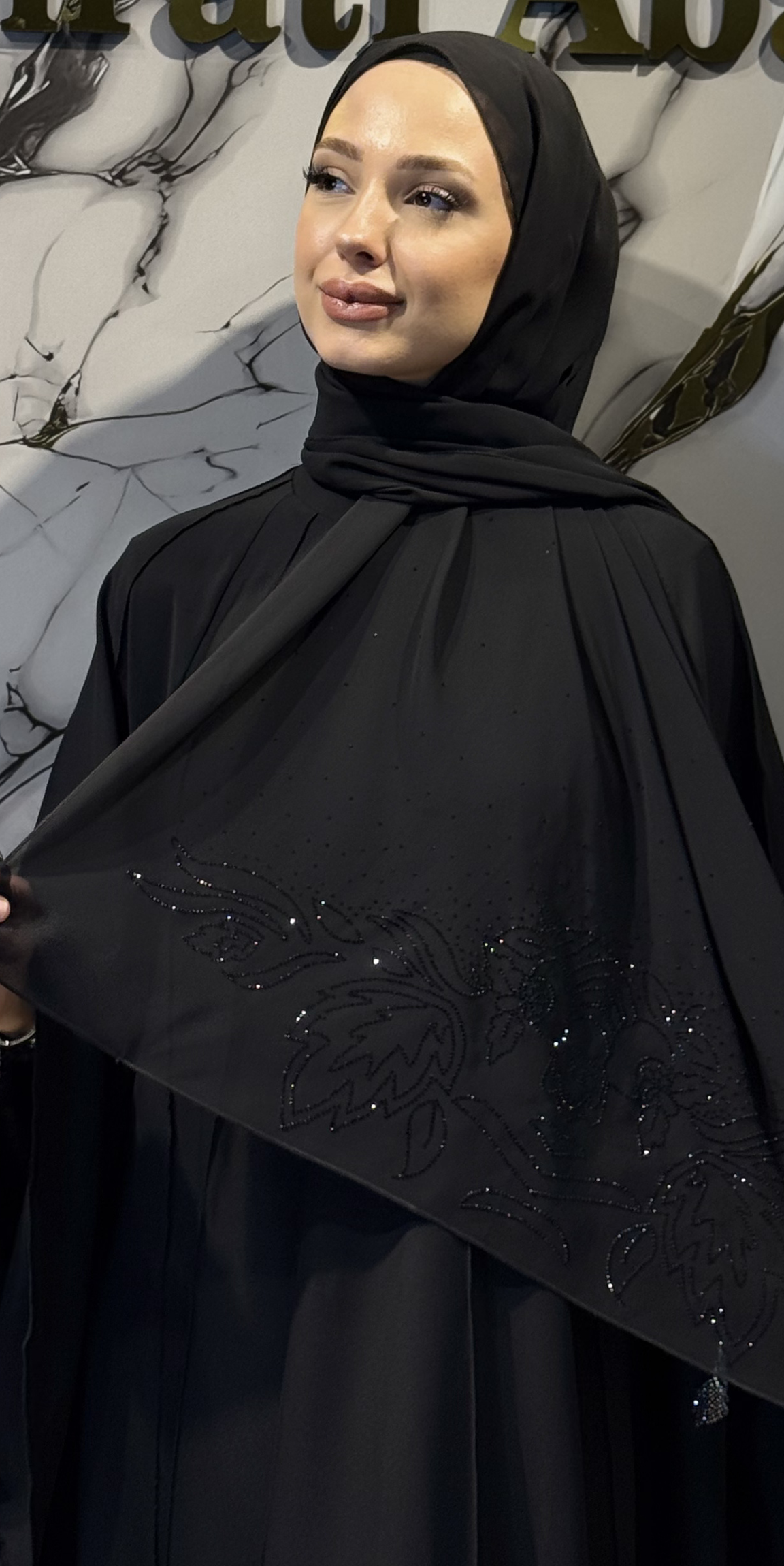 Siyah Floral Taşlı Şifon Şal | ŞAL50 BSB