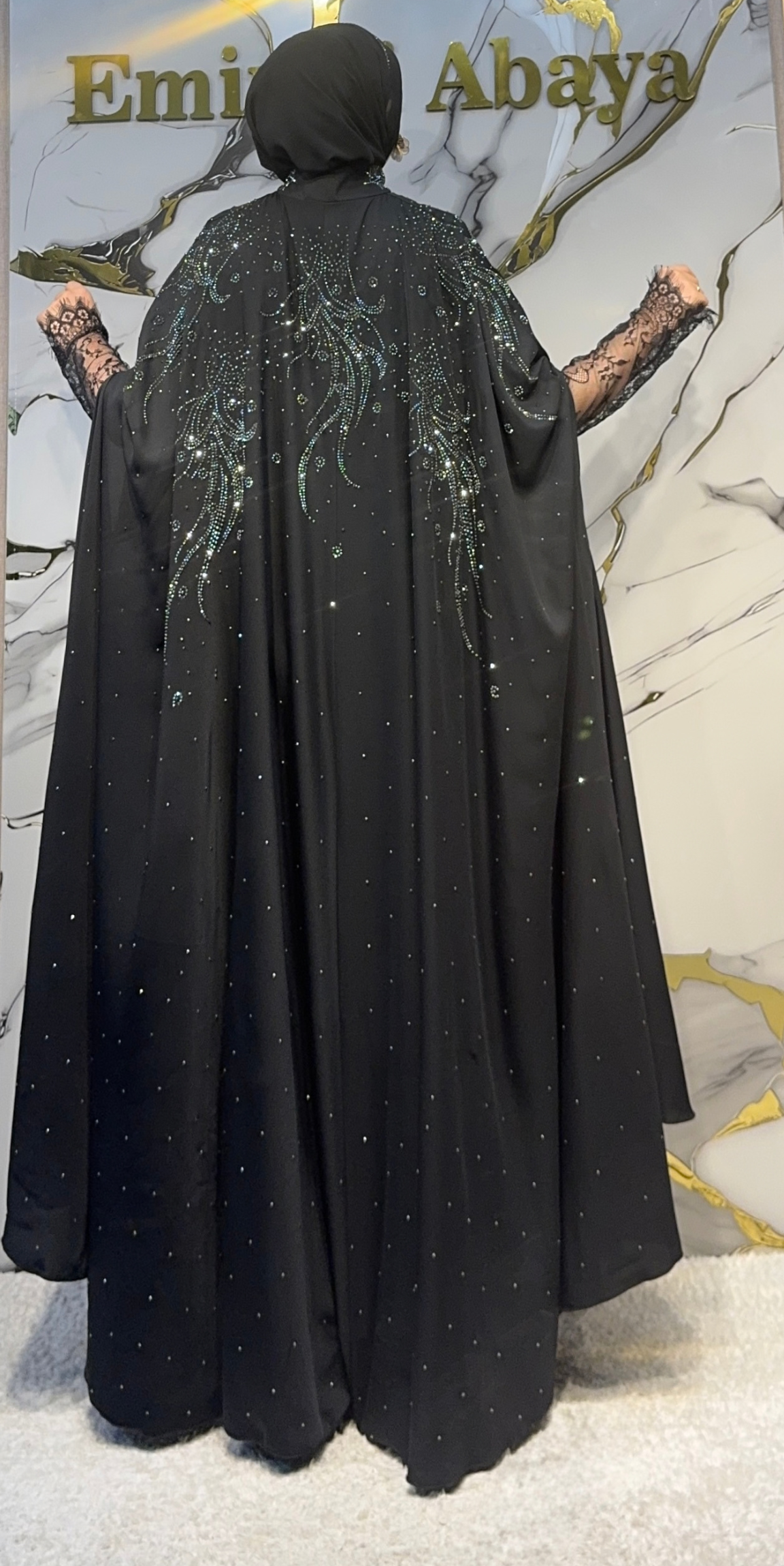 Hematit Taşlı Serpiştirilmiş Kolsuz Kelebek Kalıp Siyah Dubai Kumaş Takım | LY52 HSB