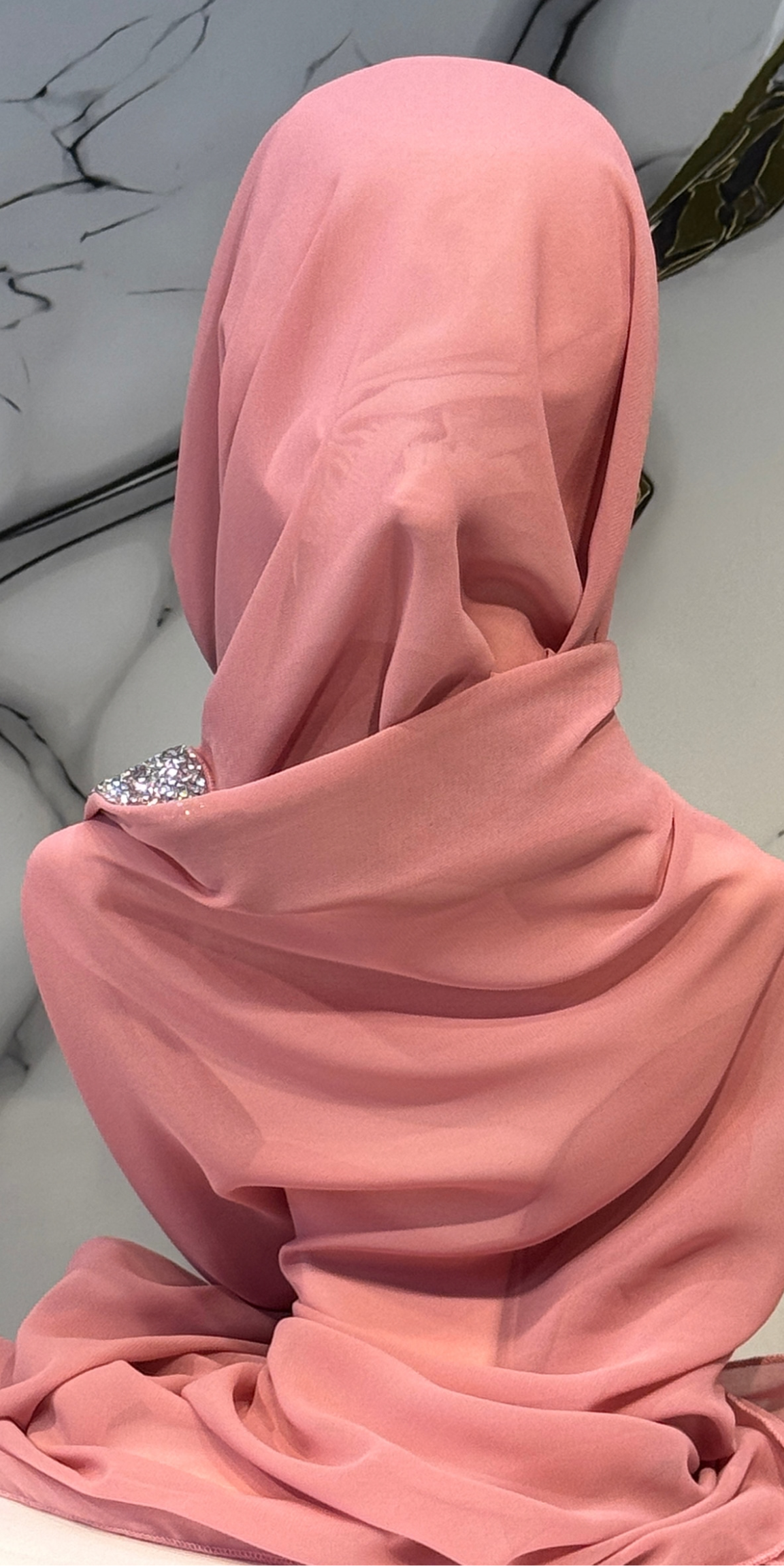 Gümüş Taşlı Pembe Şifon Şal Emirati Abaya | ŞAL101 WSP