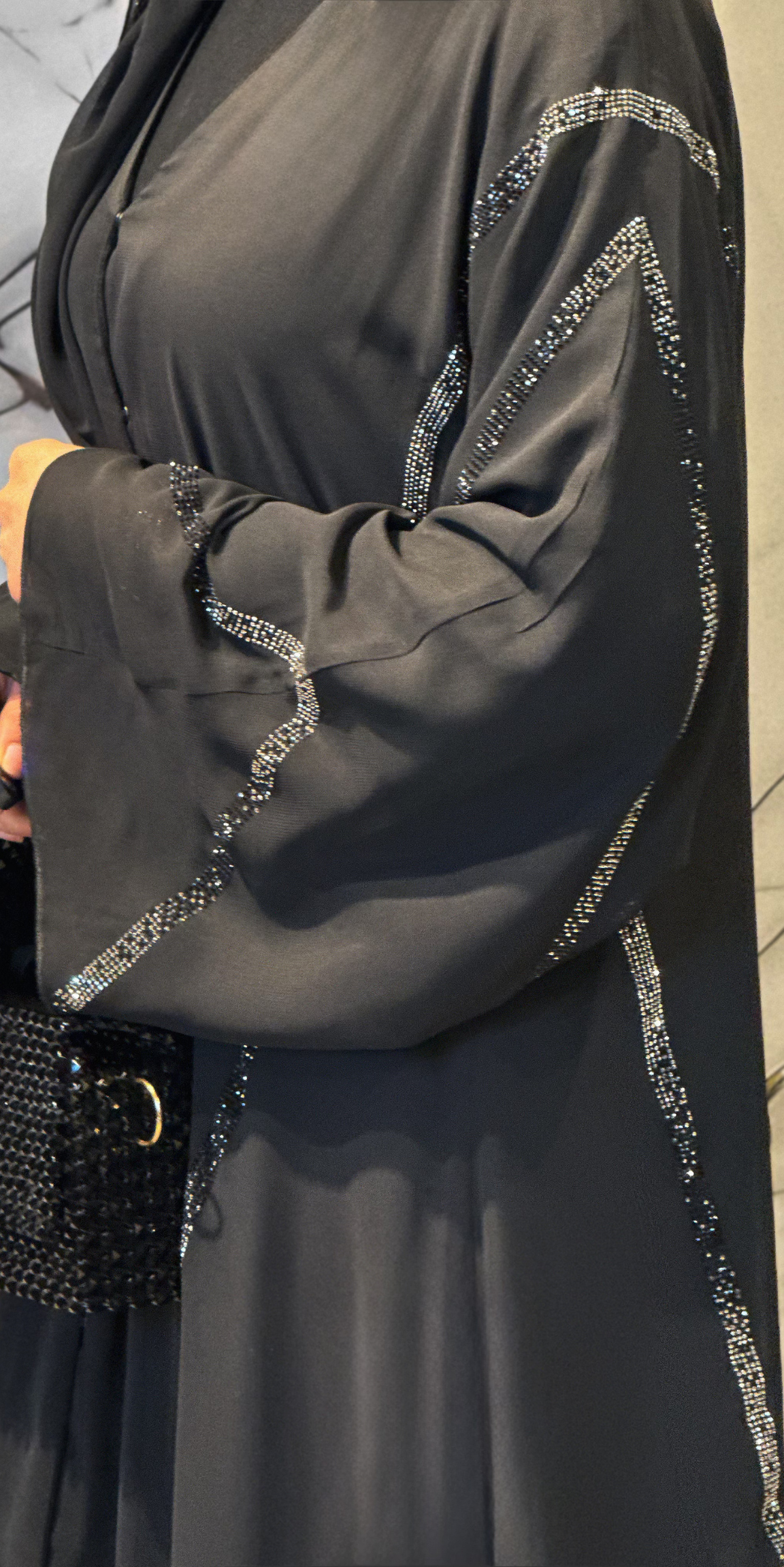 Siyah Şifon Abaya Hematit Işıltısıyla İnce Zarafet TM42 HSB