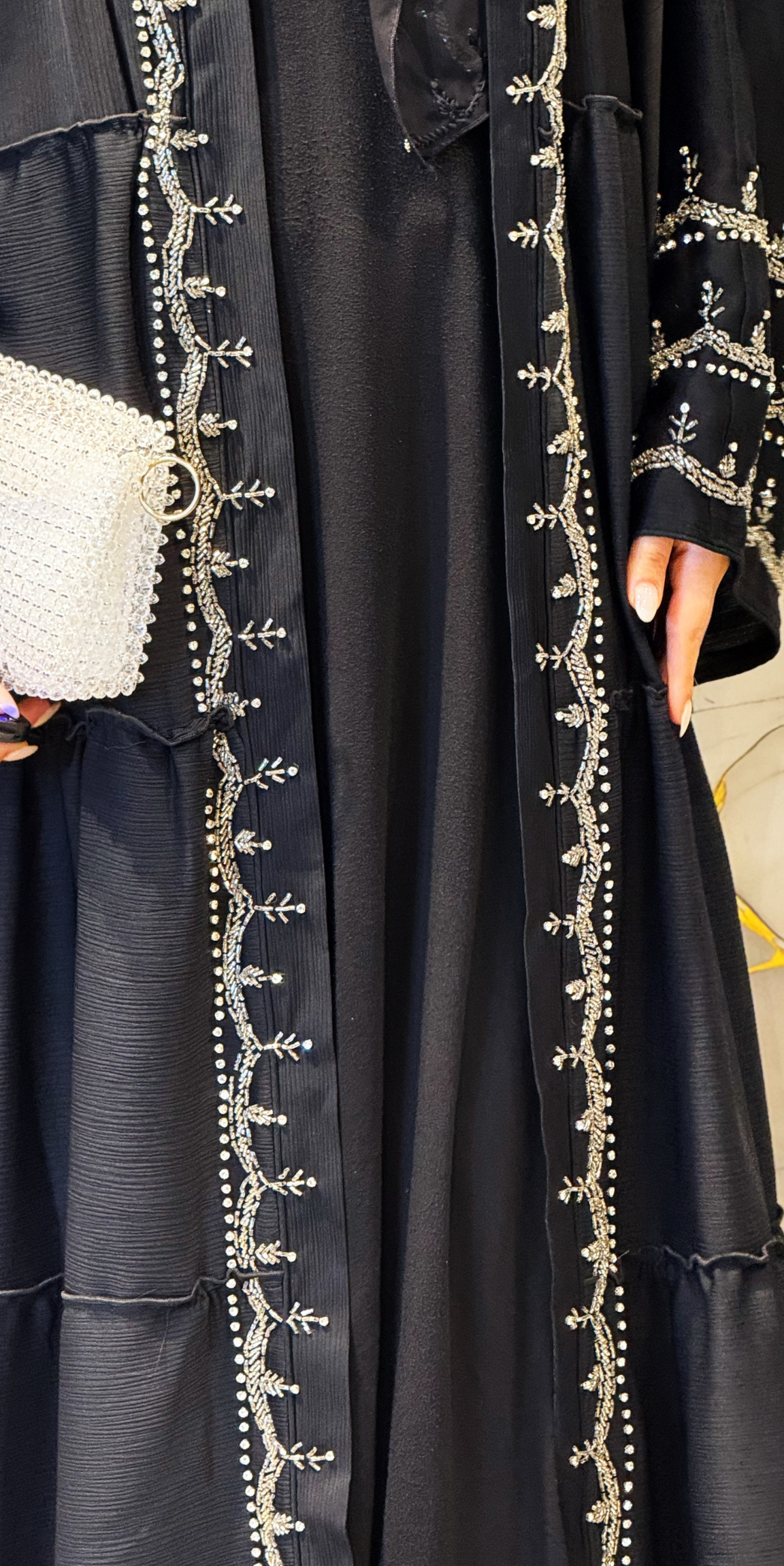 Open Front Hand Embroidered Dubai Style Black Abaya M4 WSB - Elegant and Unique Craftsmanship Model