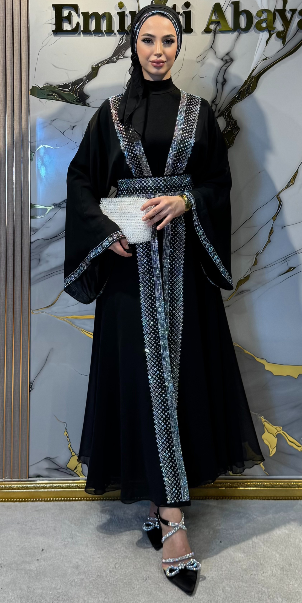 TM76 JSB – Swarovski Taş İşlemeli 4 Parça Signature Abaya Seti