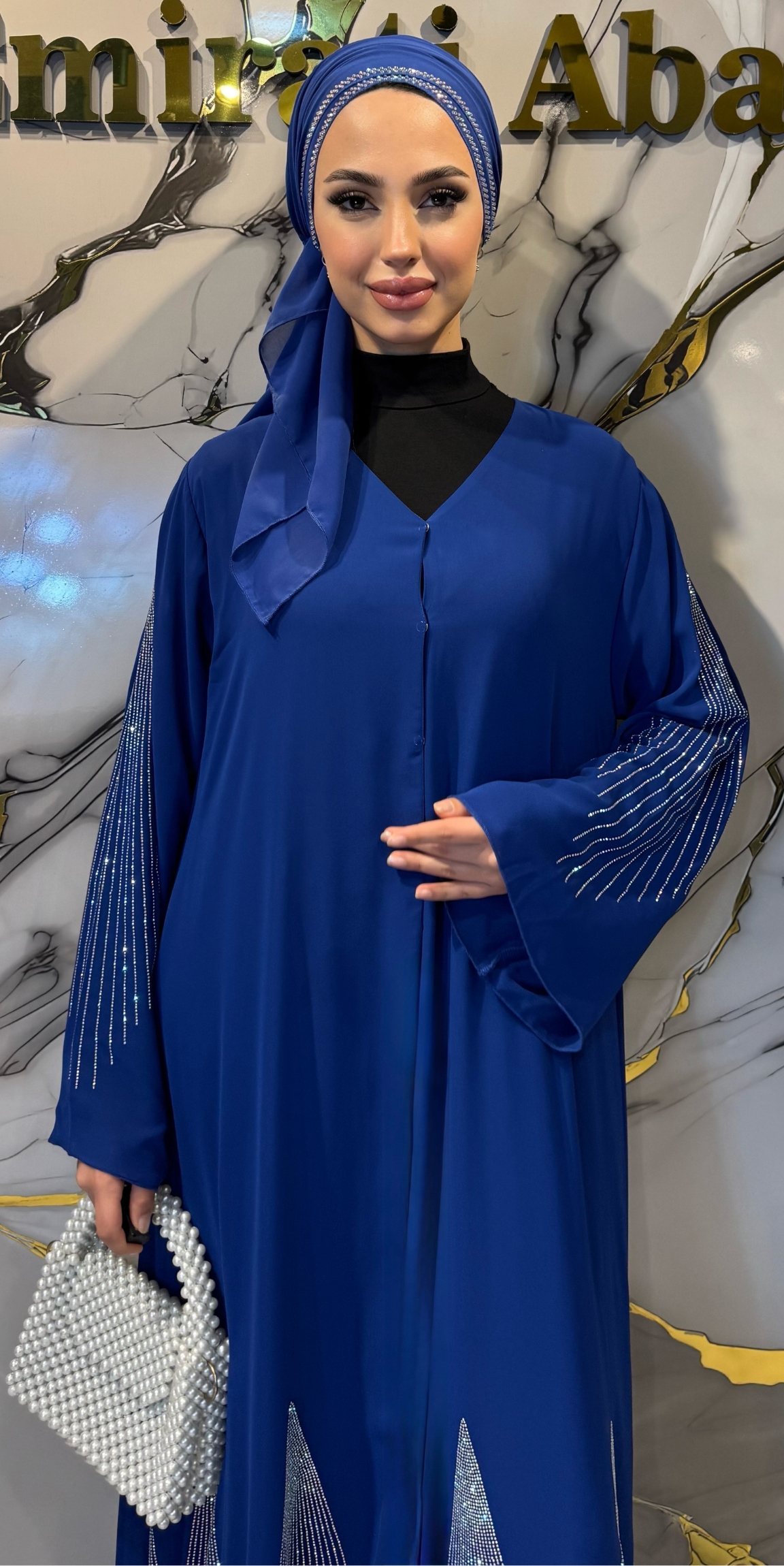 JanJan Embellished Blue Chiffon Abaya | TM55 JSM