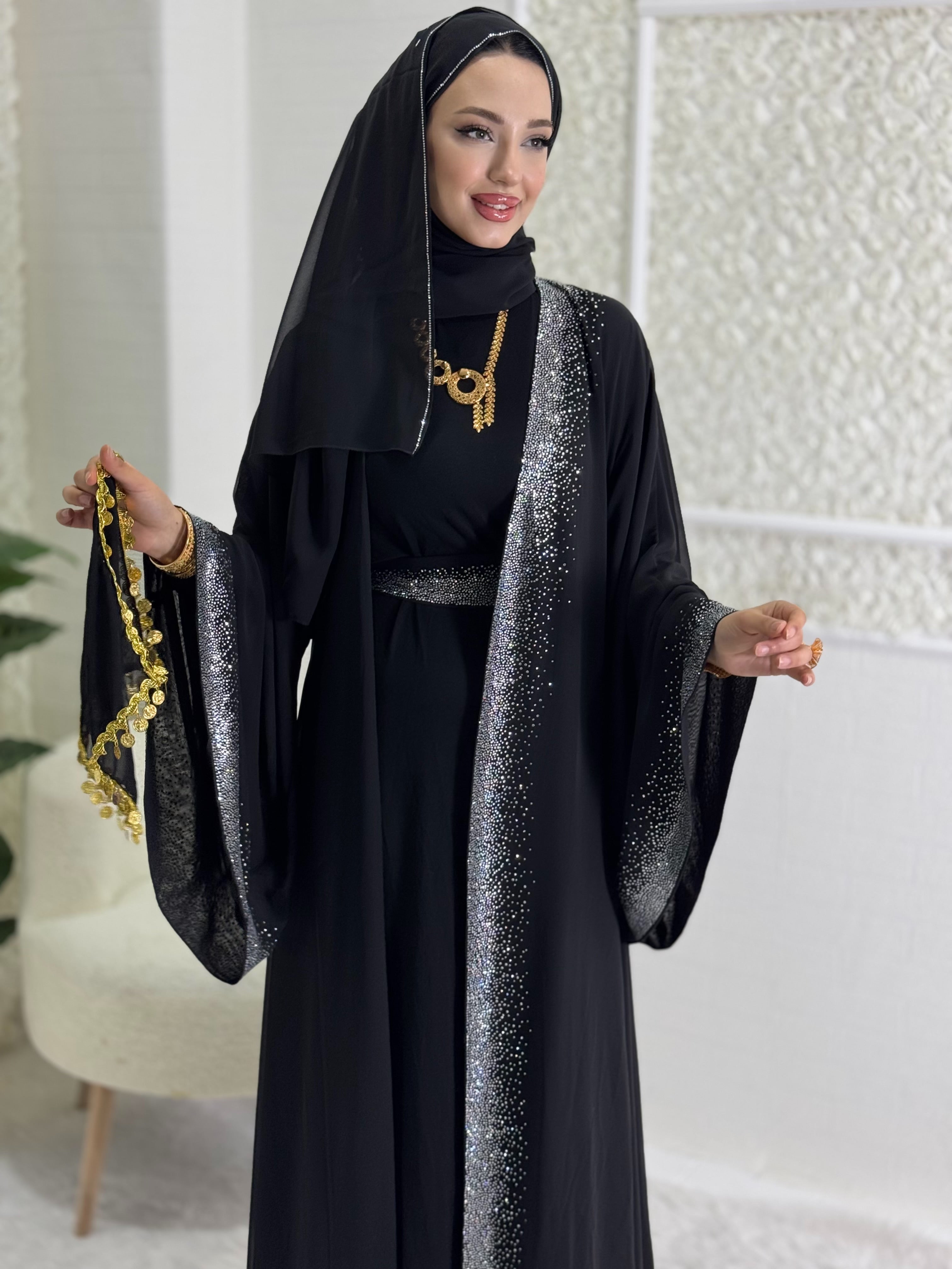 Shiny Stylish Abaya with Stones on the Front