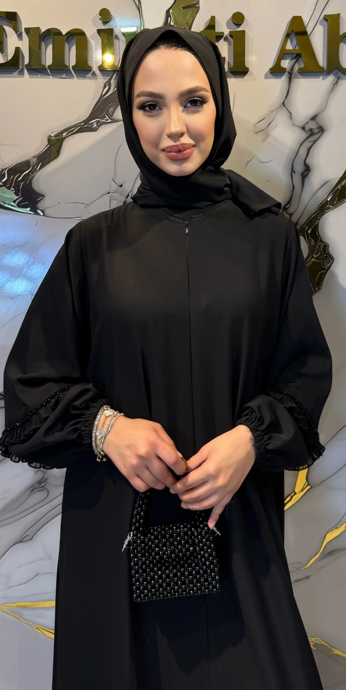 Dubai Medine İpeği Fermuarlı Günlük Abaya | WS81 BSB