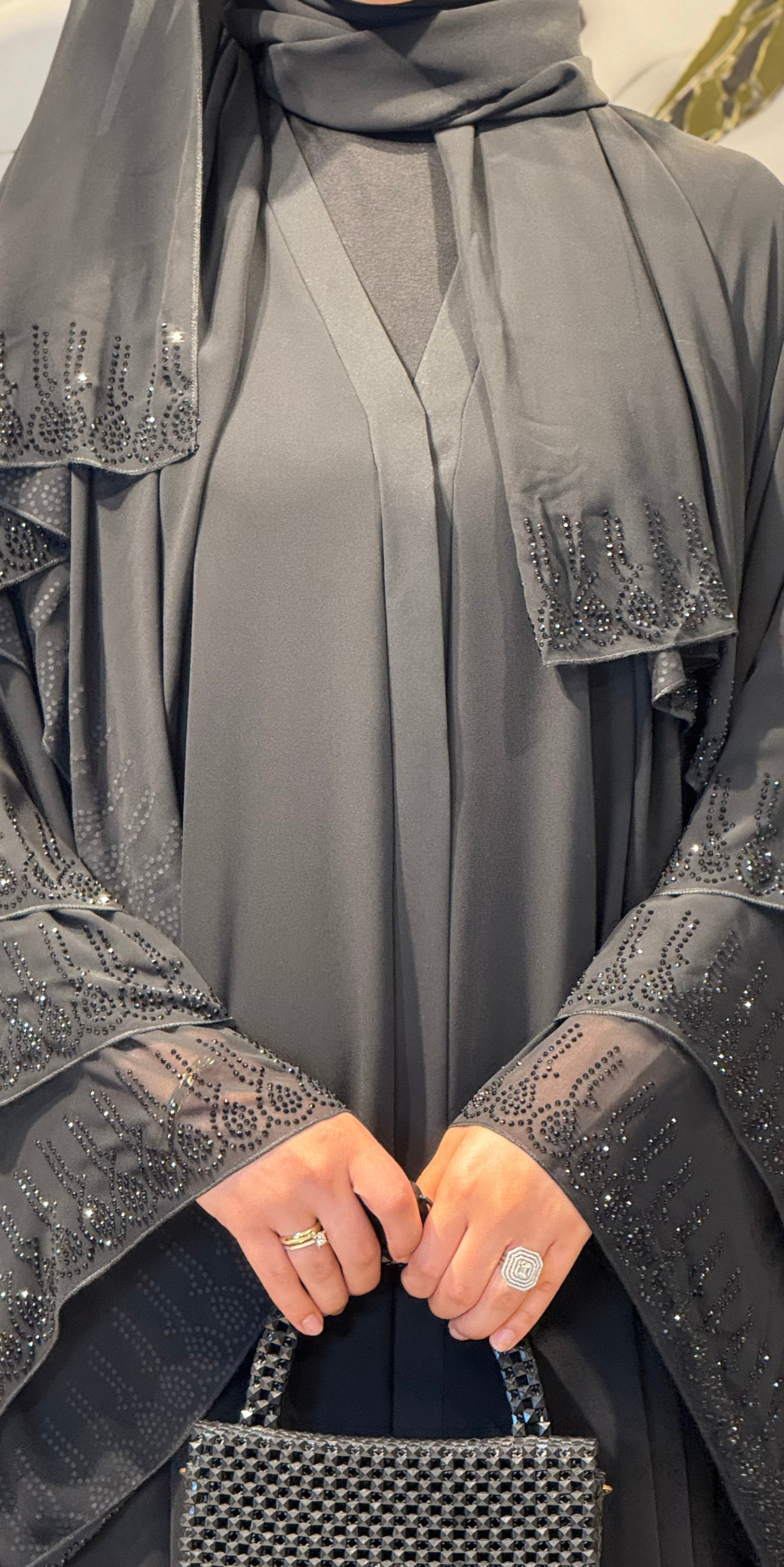 Etek Uçları Swarovski Taşlı Siyah Abaya TM07 BSB - Lüks Zarif Model