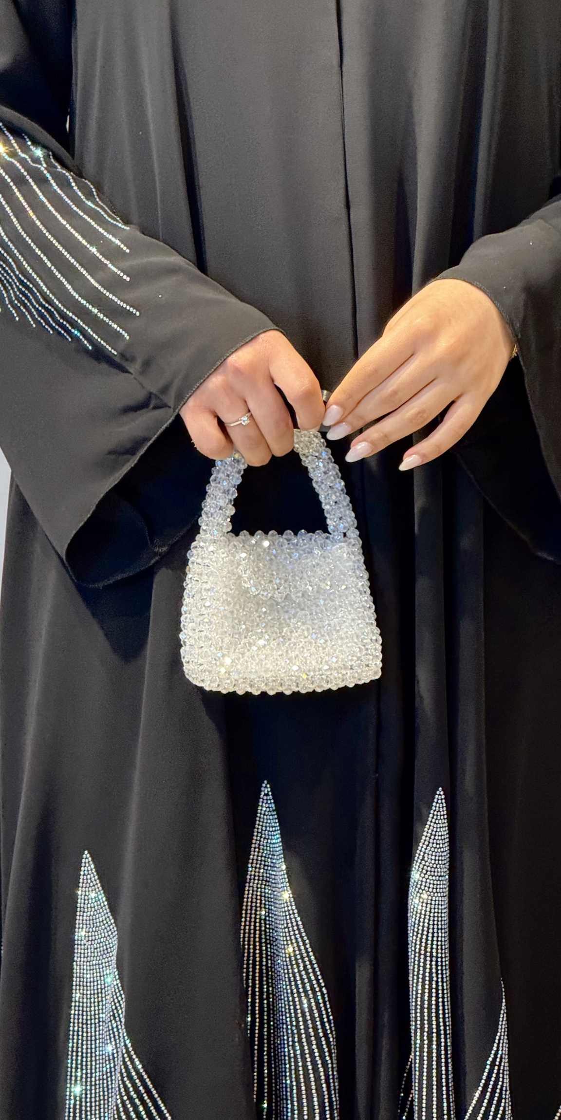 Black Abaya with Swarovski Crystal Skirt TM55 WSSB