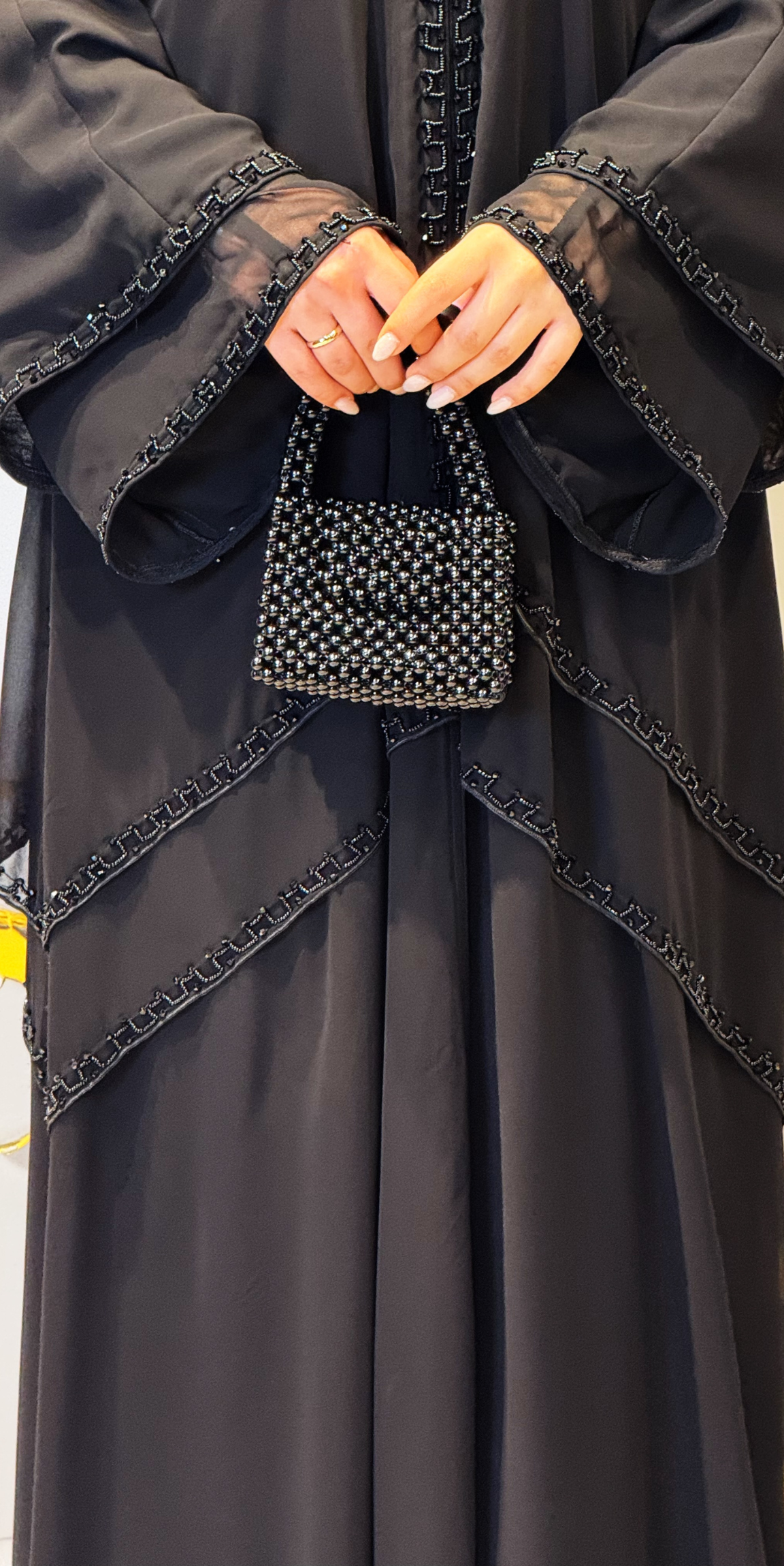 Zarif Taşlı El İşçiliği Şifon Abaya M36 BSB - Özel Gün Zarif Model