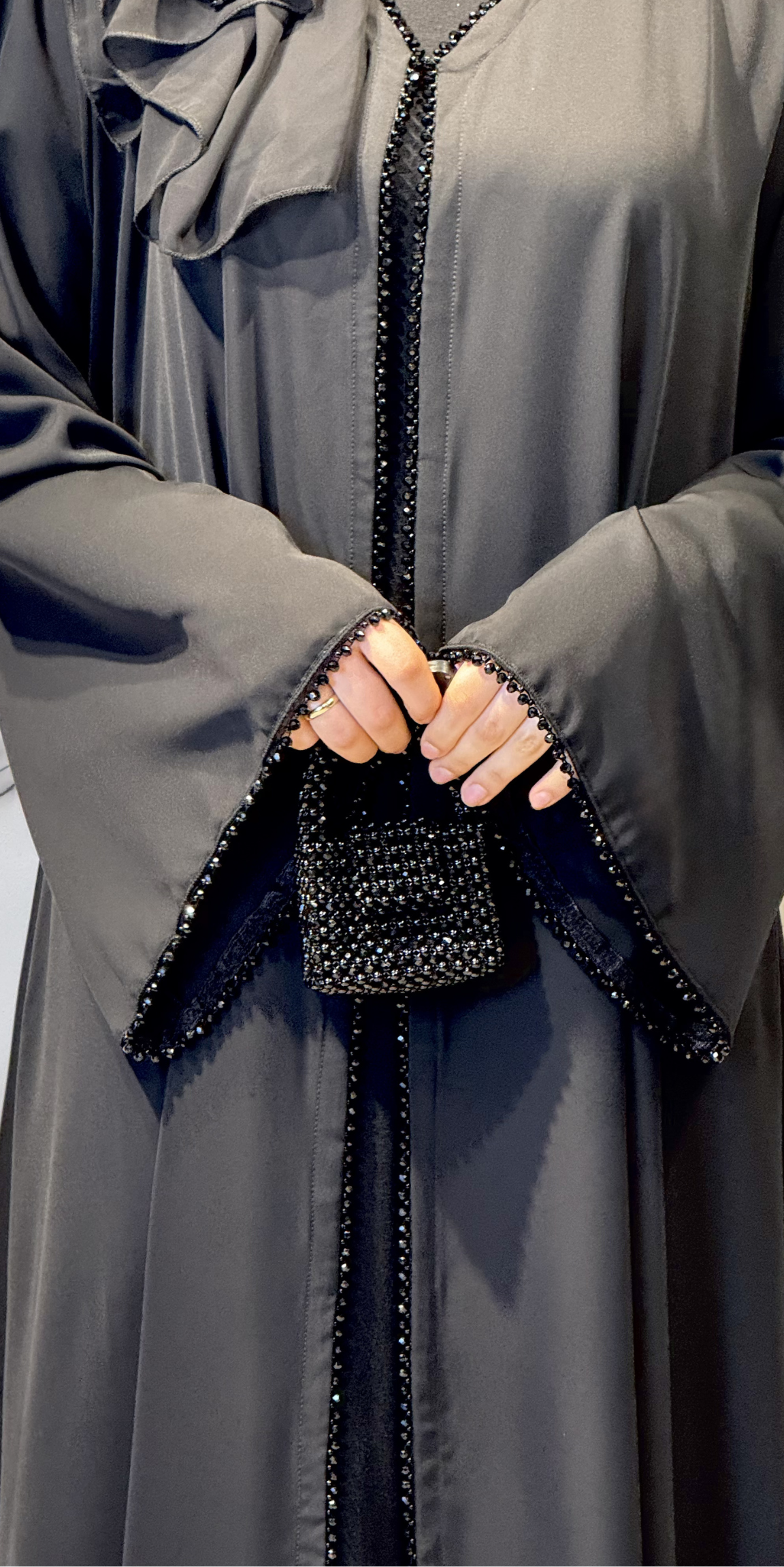 Siyah Taşlı Dubai Kumaş Abaya | TM026 HM BLACK