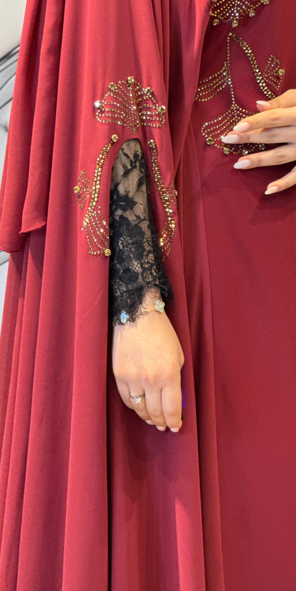 Taşlı Çiçek Desenli Bordo Kaftan - Zarif Şık Model WS02 BORDO