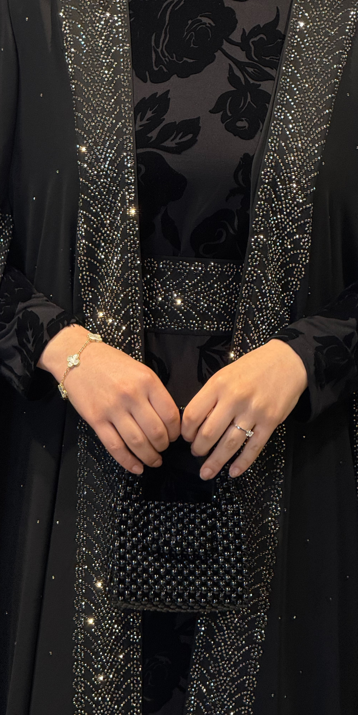 Gümüş Taşlı Flok Baskılı Siyah Yöresel Takım | LY17 HSB