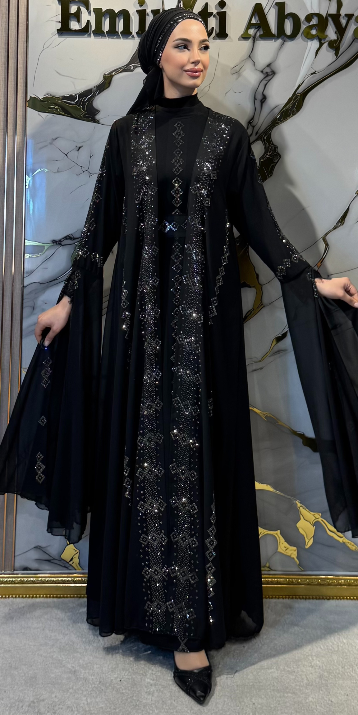 Luxury Hematite Swarovski Crystal Korean Chiffon Yorsel 