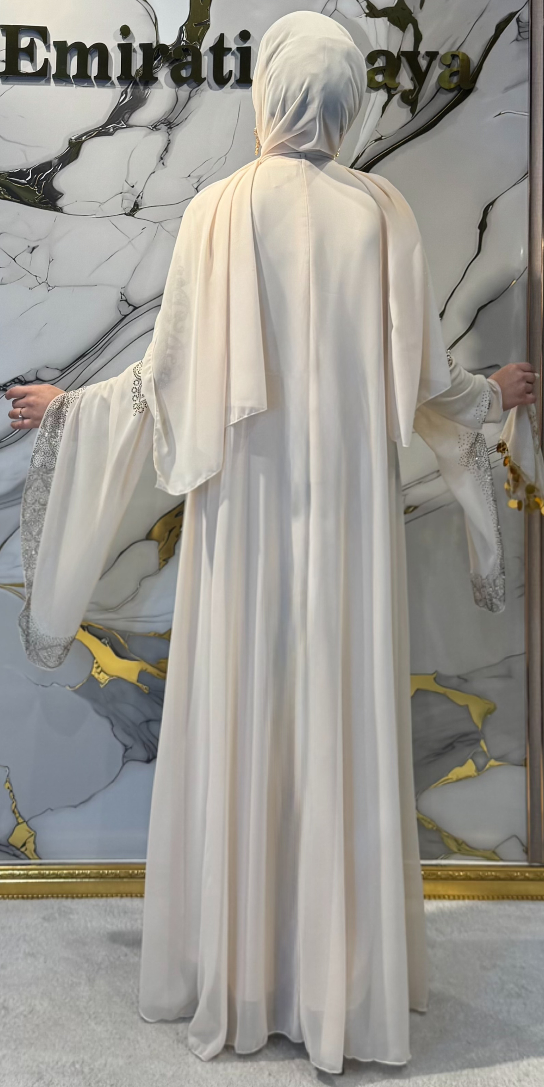 Starlit Noir Gold Stone Cream Regional Abaya