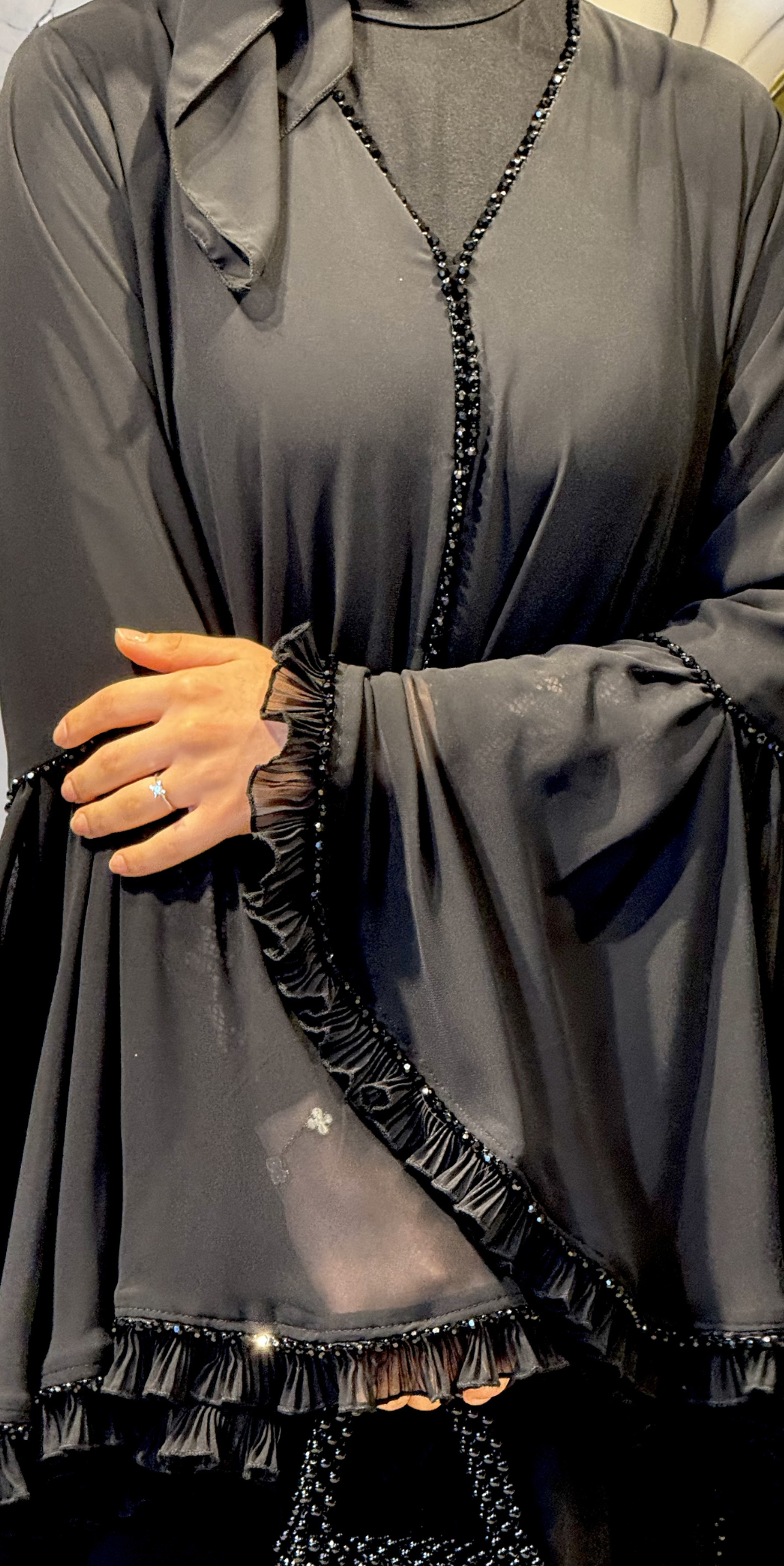 Siyah Taşlı Şifon Takım Çan Kol Detaylı | WS96 BSB