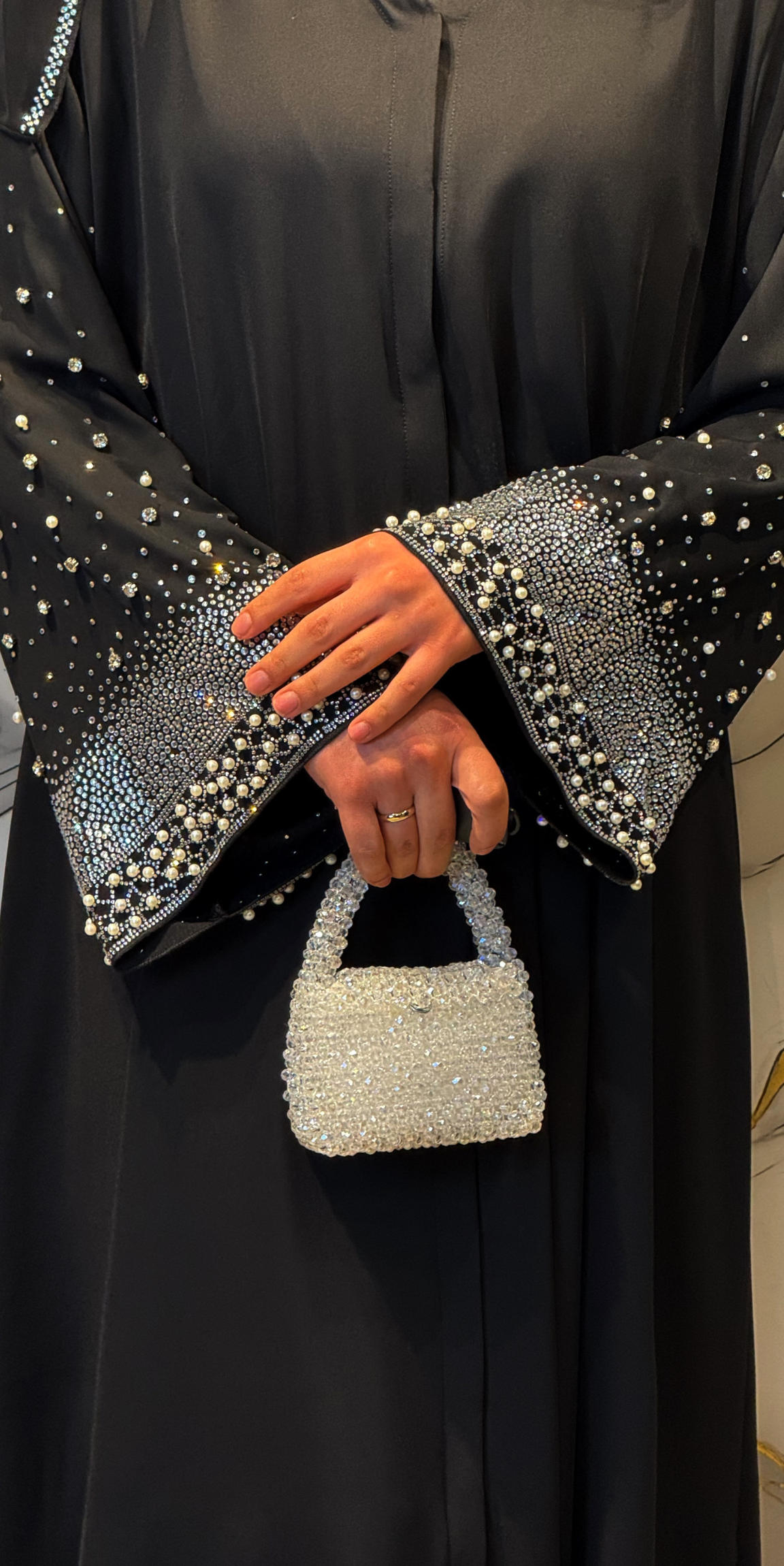 Kol Ucu İncili Swarovski Taşlı Abaya TM061