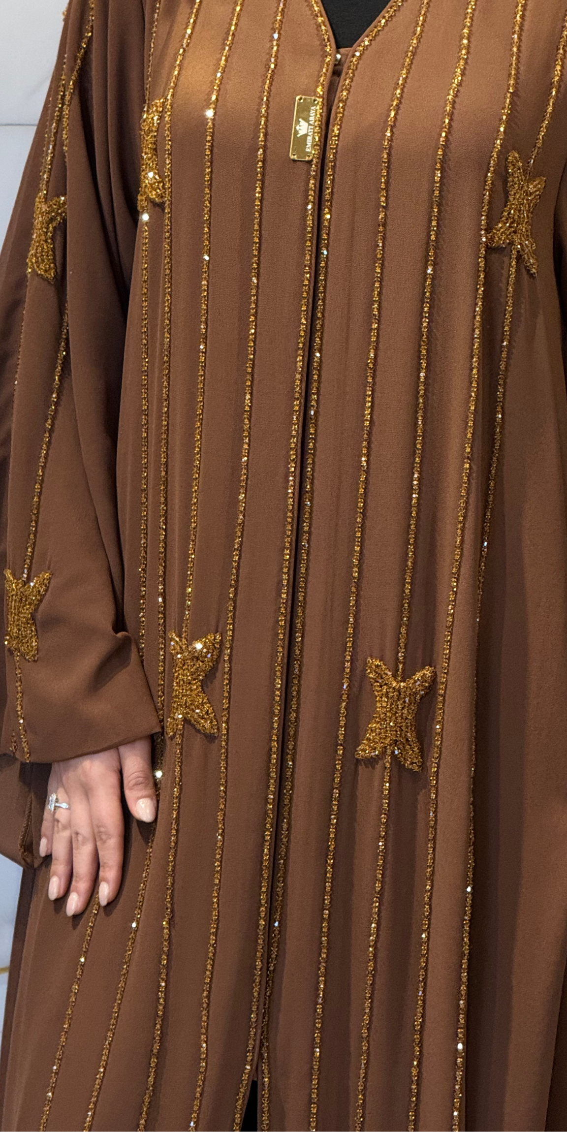 Luxury Handmade Dubai Style Abaya with Gold and Swarovski Crystals