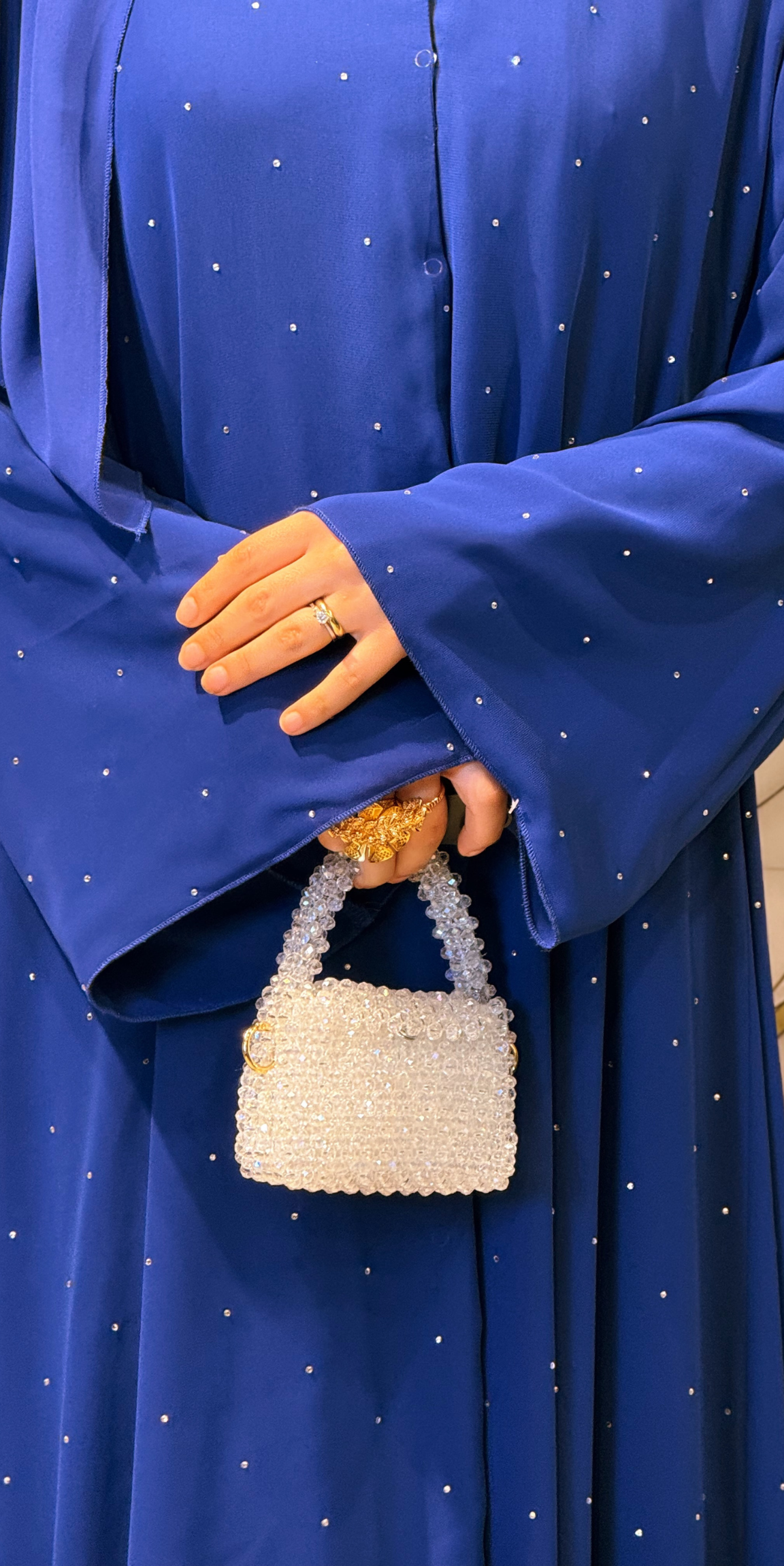 Swarovski Taşlı Şifon Abaya - Kraliyet Mavisi Çıtçıtlı Lüks Model TM063 WSSM